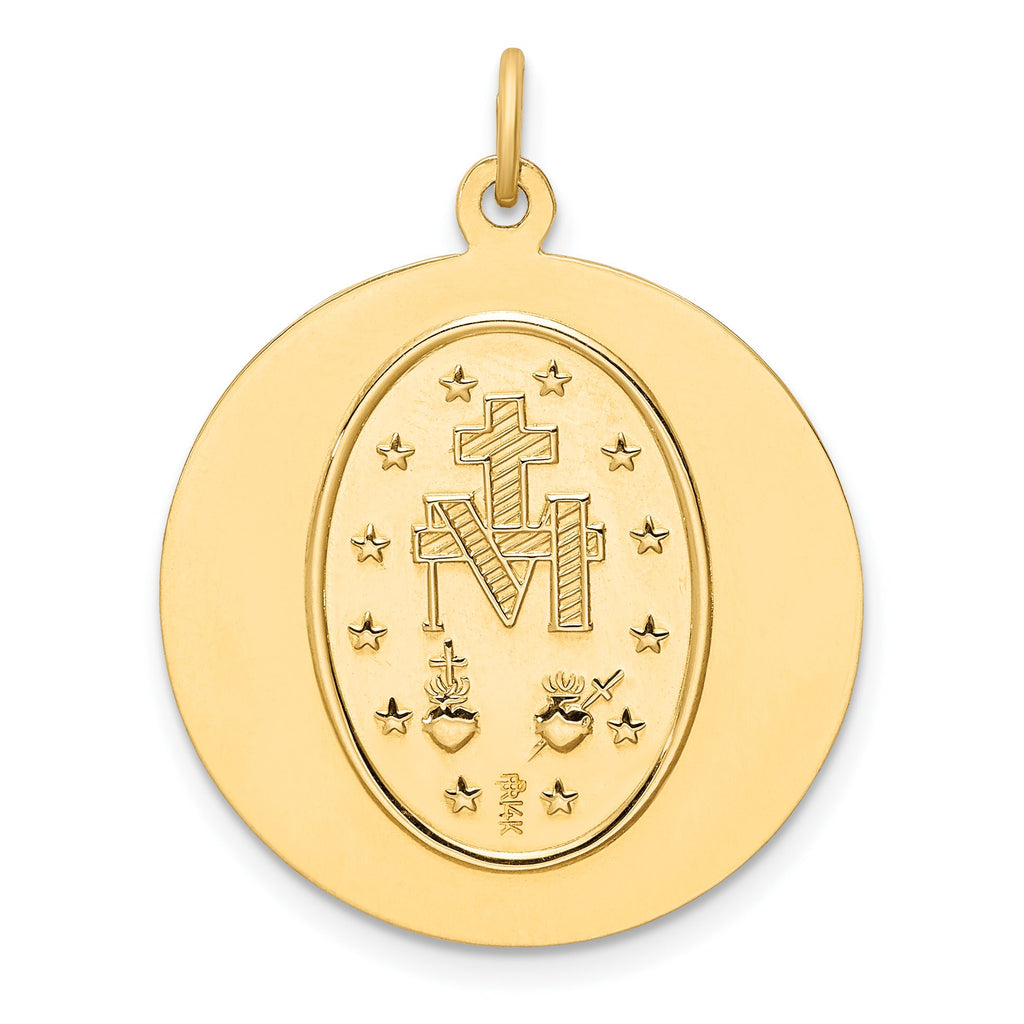 Miraculous Medal Round Pendant in 14K Yellow Gold, 24x30mm - Sophia Jewelers