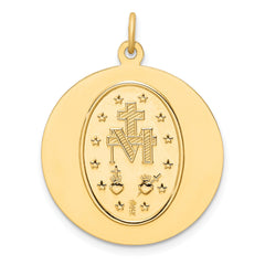 14K Gold Polished/Satin Round Miraculous Medal Pendant, 30mm x 24mm