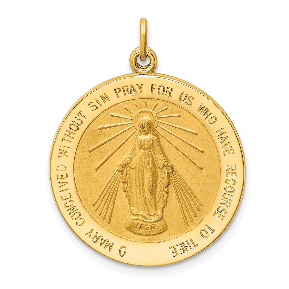 Miraculous Medal Round Pendant in 14K Yellow Gold, 24x30mm - Sophia Jewelers