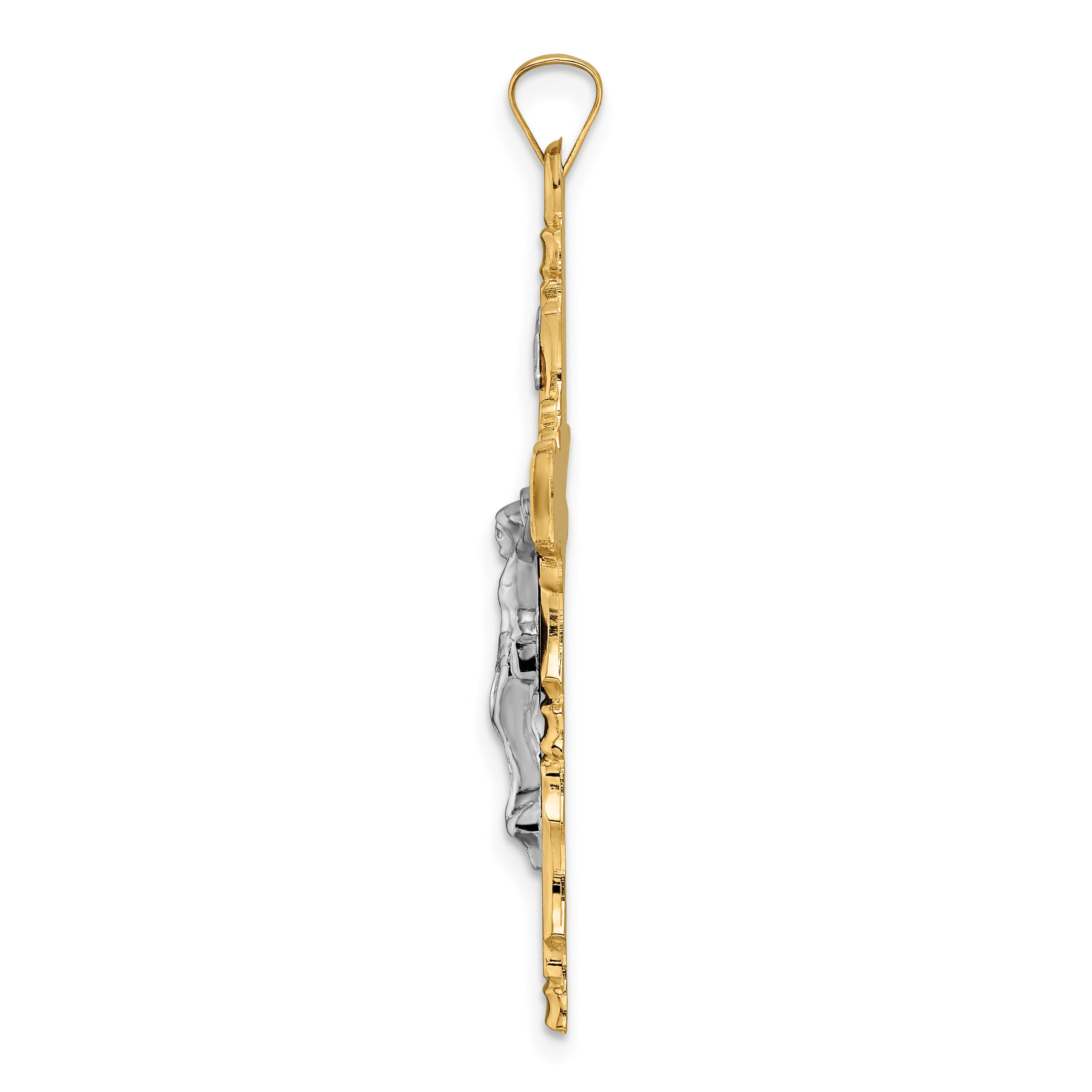 14k Two-tone Solid INRI Crucifix Pendant Secondary image