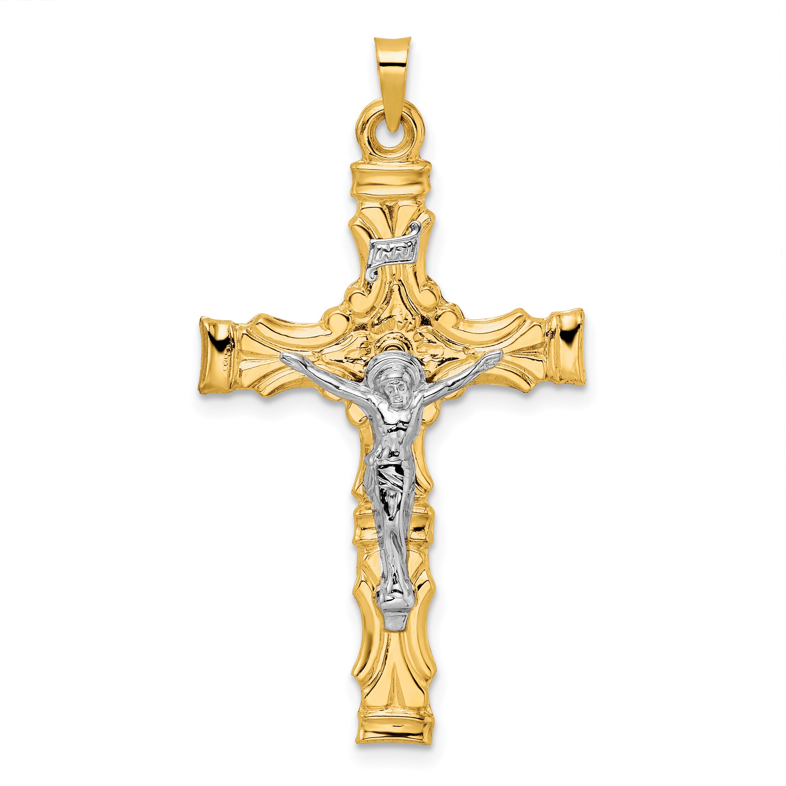14k Two-tone Solid INRI Crucifix Pendant Main image