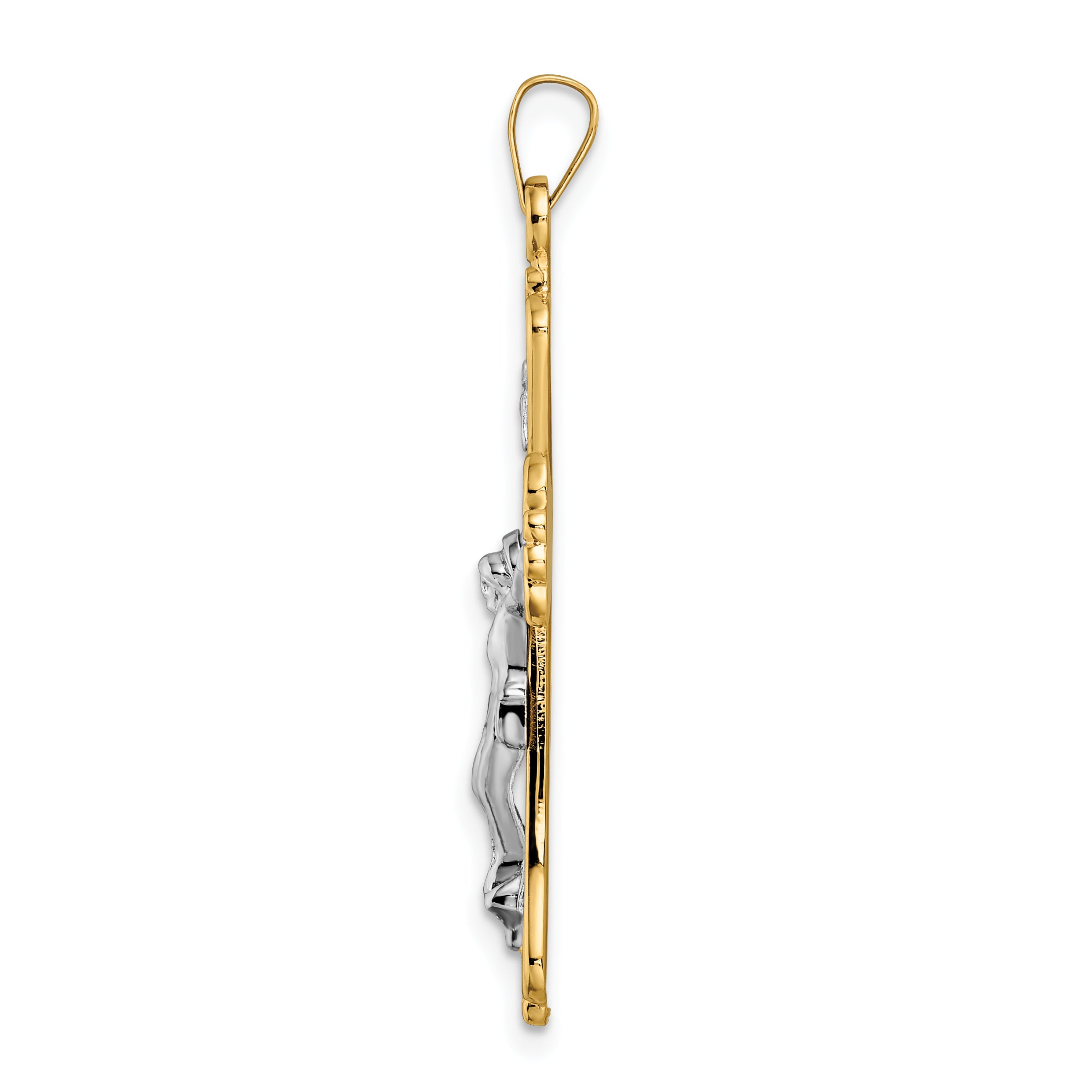 14k Two-tone Polished Solid INRI Curcifix Cross Pendant