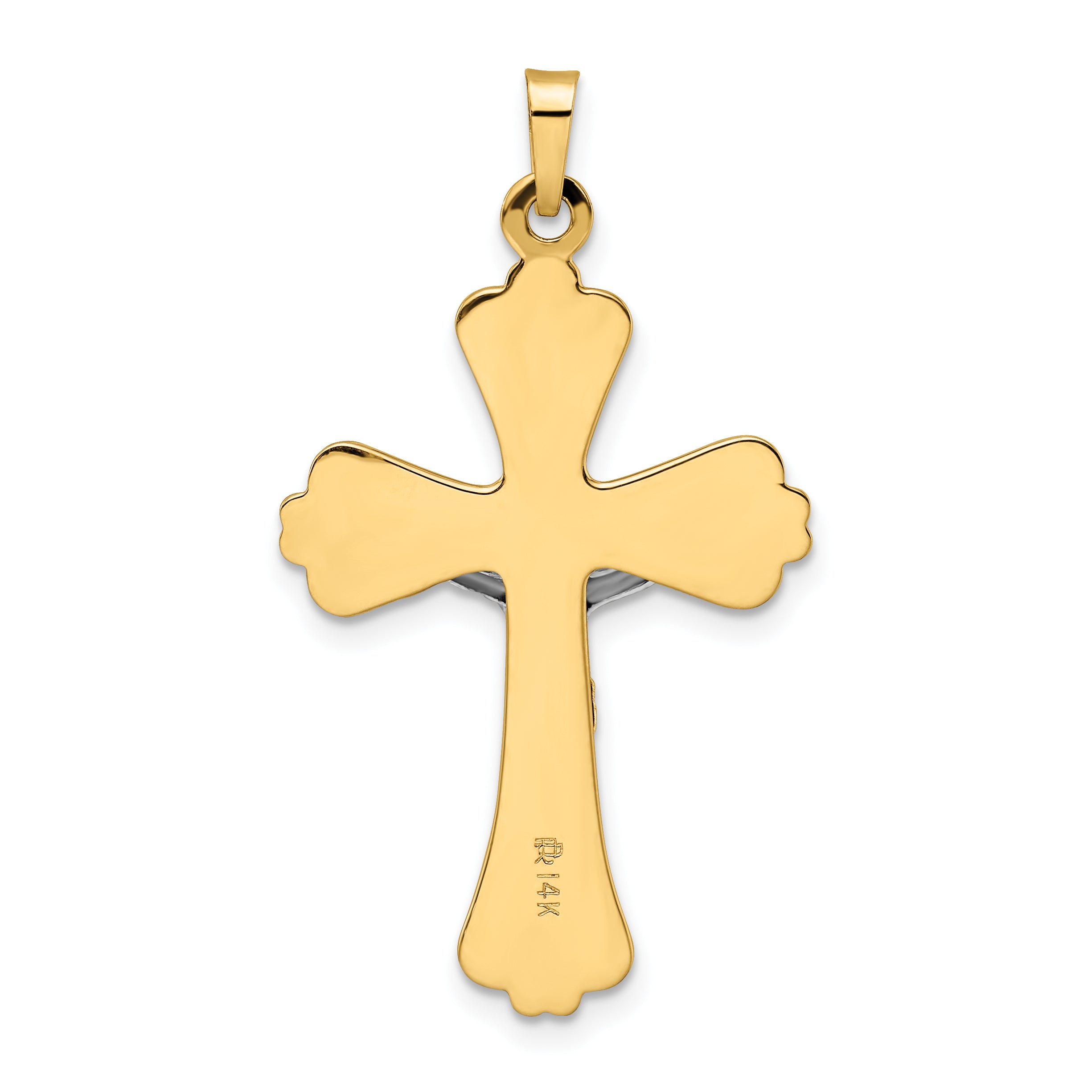 14k Two-tone Polished Solid INRI Curcifix Cross Pendant