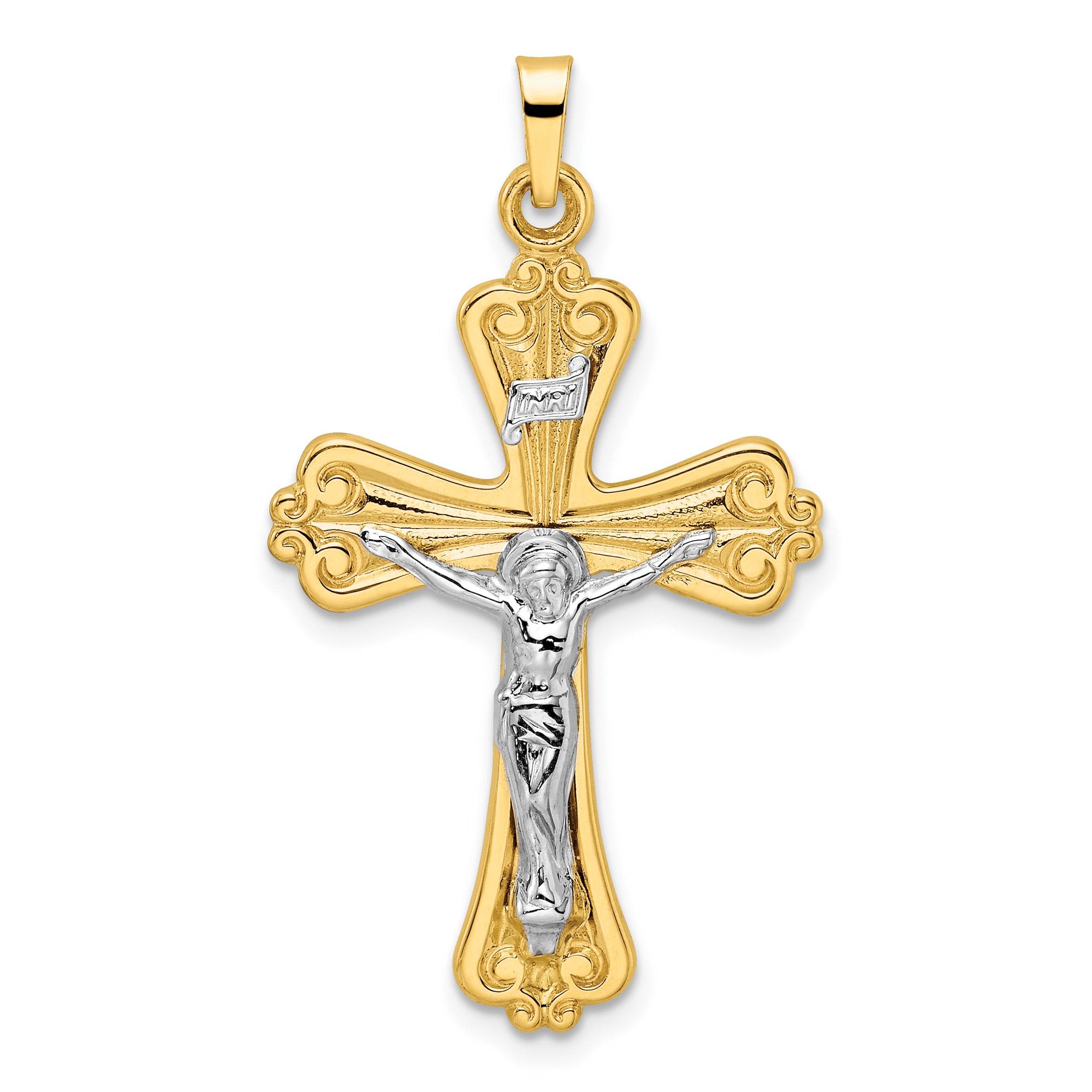 14k Two-tone Polished Solid INRI Curcifix Cross Pendant Main image