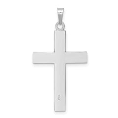 14k White Gold Polished Solid Striped Double Cross Pendant