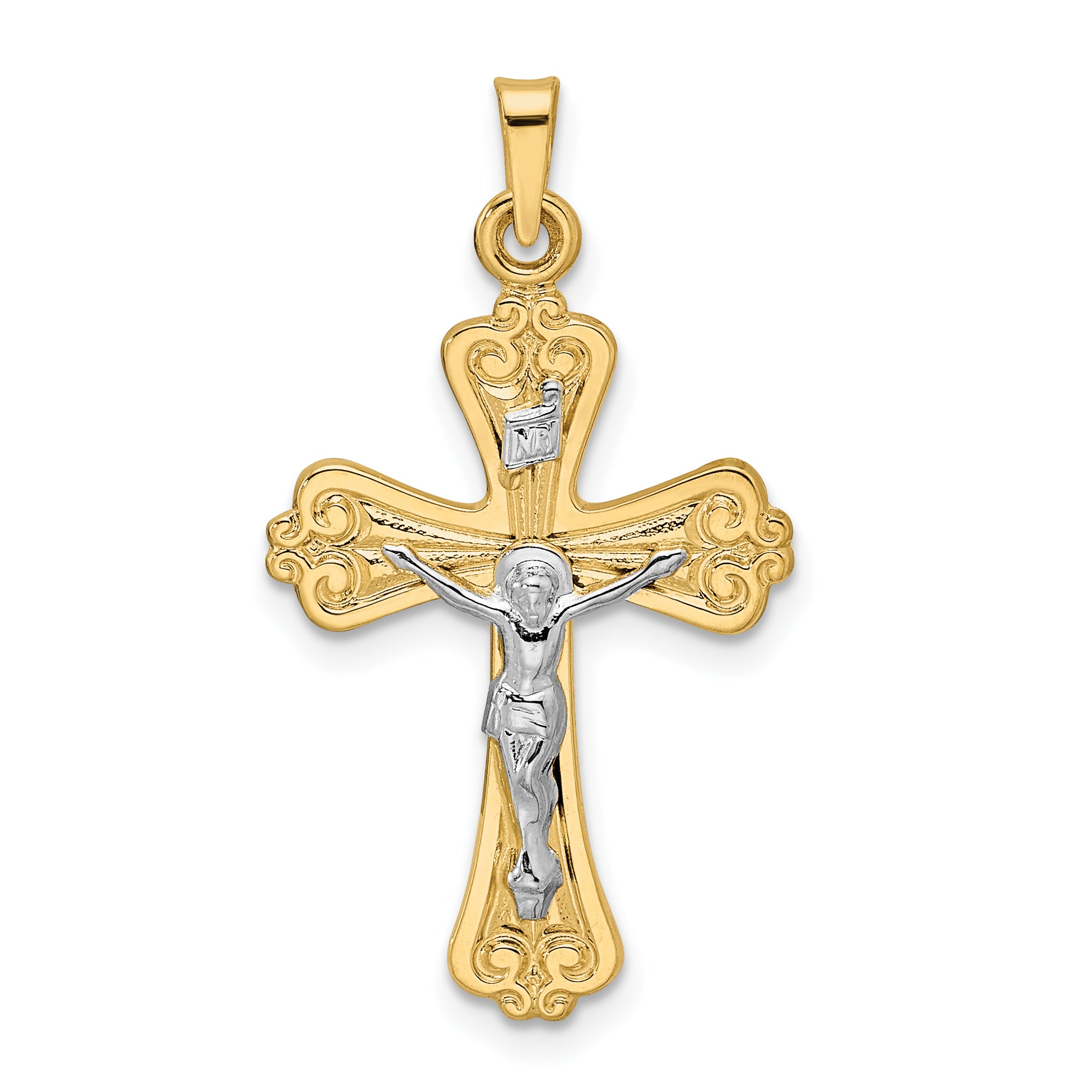 14k Two-tone Polished Solid INRI Crucifix Pendant Main image