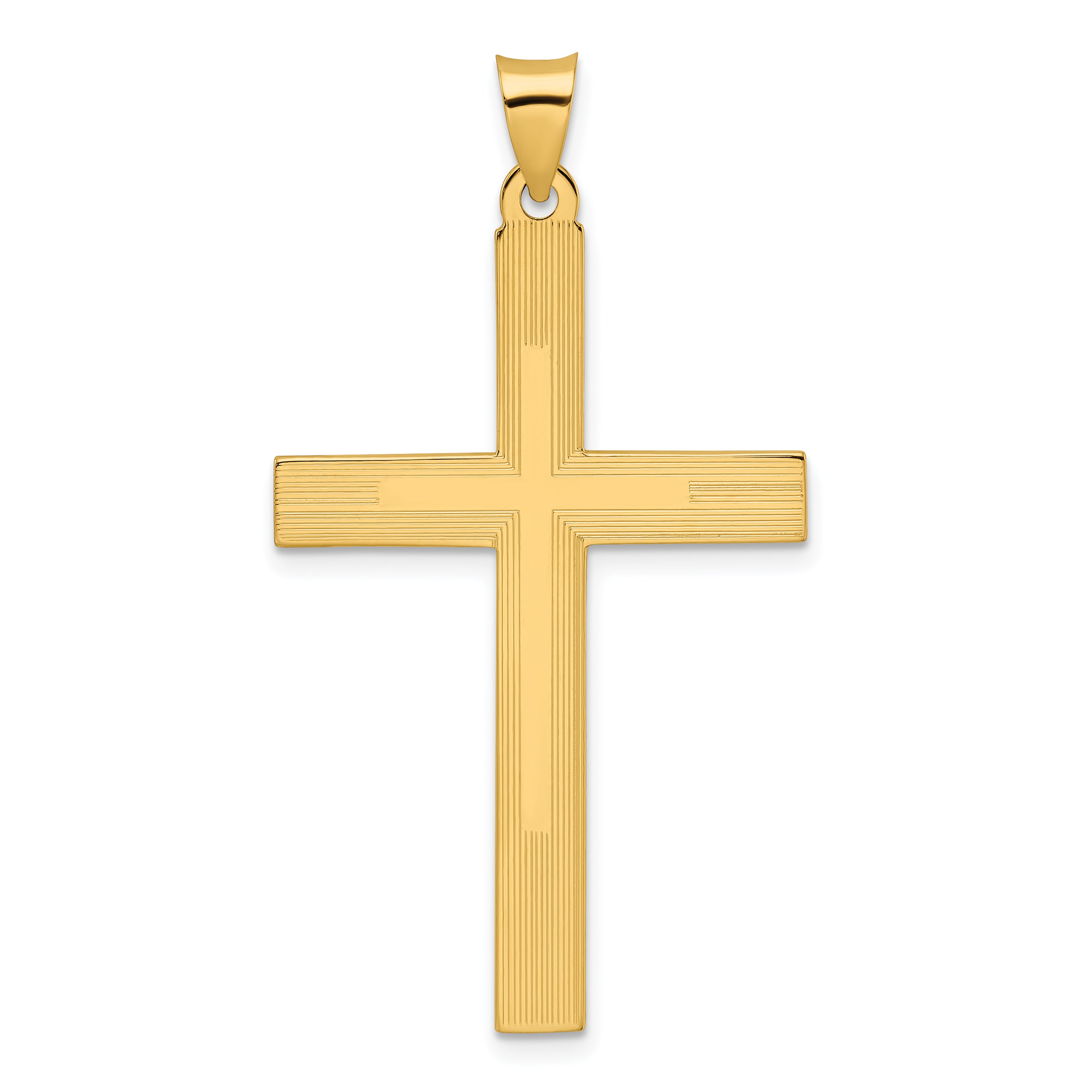 14k Polished and Line Design Solid Cross Pendant Main image