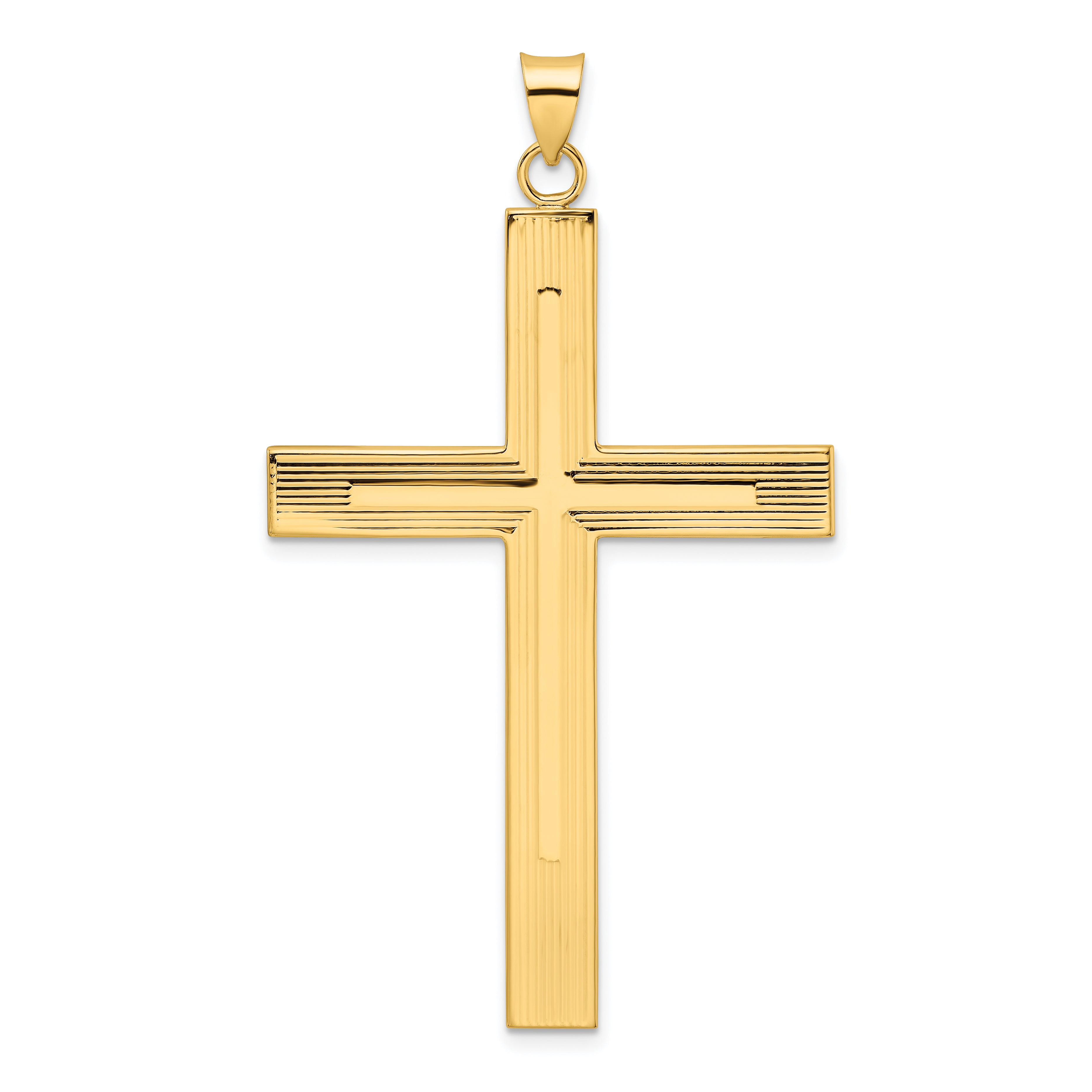 14k Polished and Line Design Solid Cross Pendant Main image