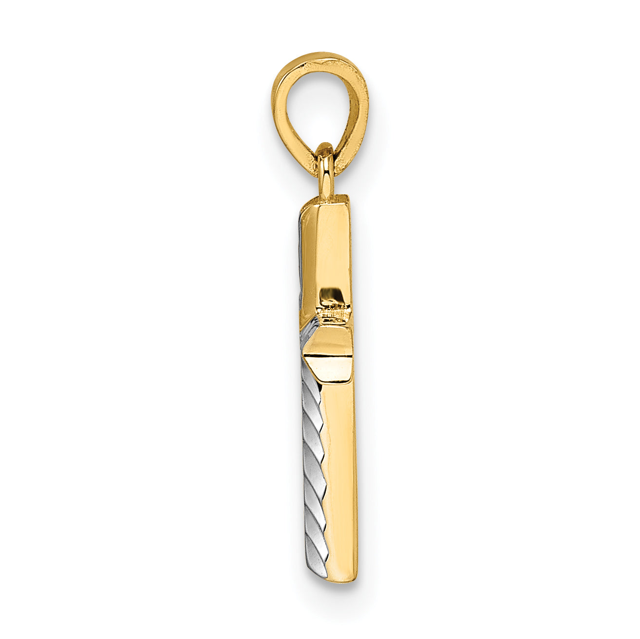 14k w/Rhodium Diamond-cut Small Latin Cross Pendant Secondary image