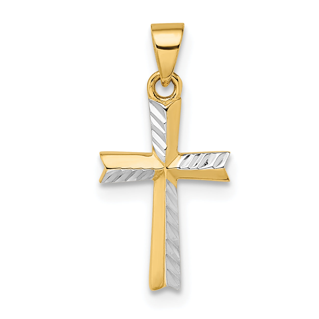 14k w/Rhodium Diamond-cut Small Latin Cross Pendant Main image