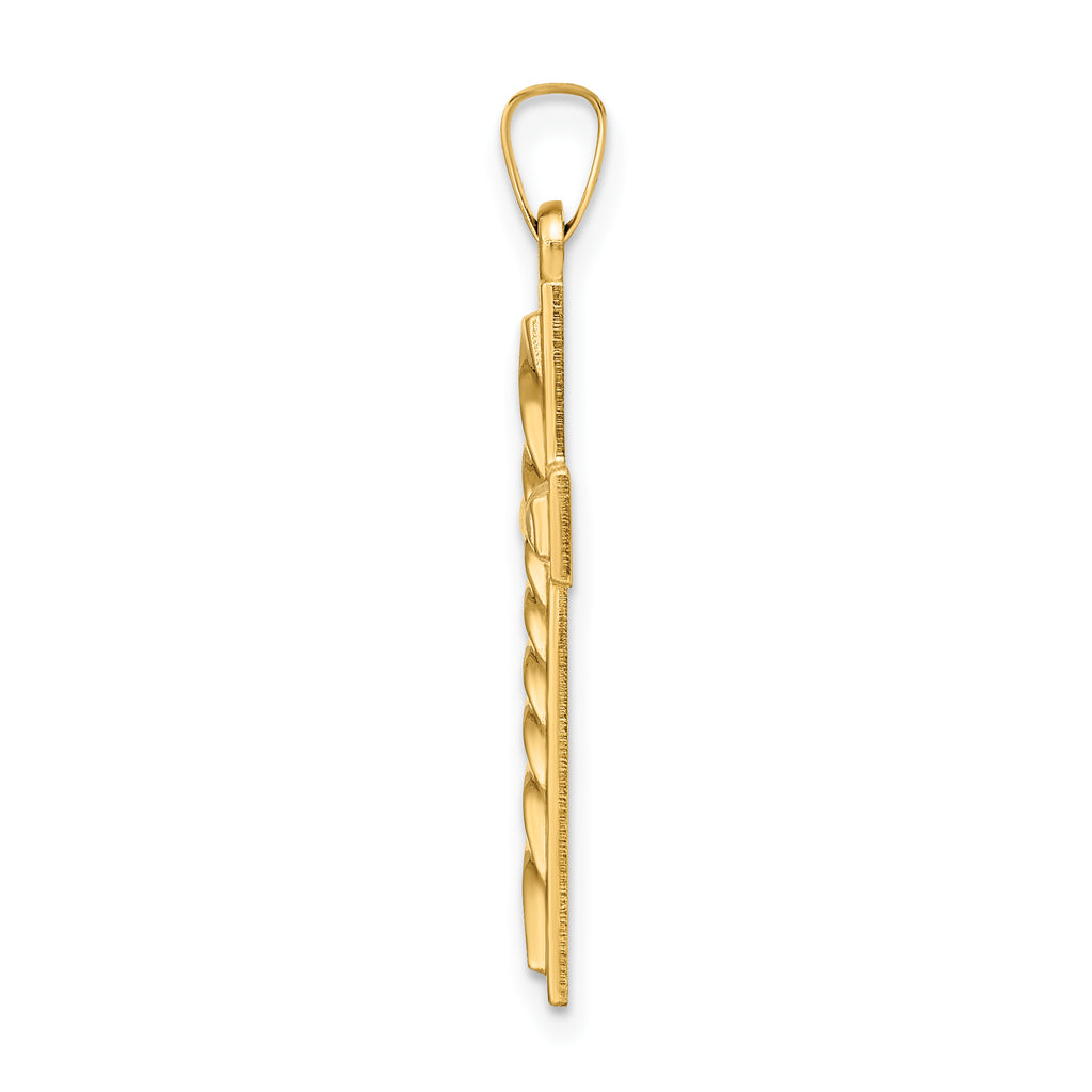 14k Polished and Twisted Hollow Cross Pendant