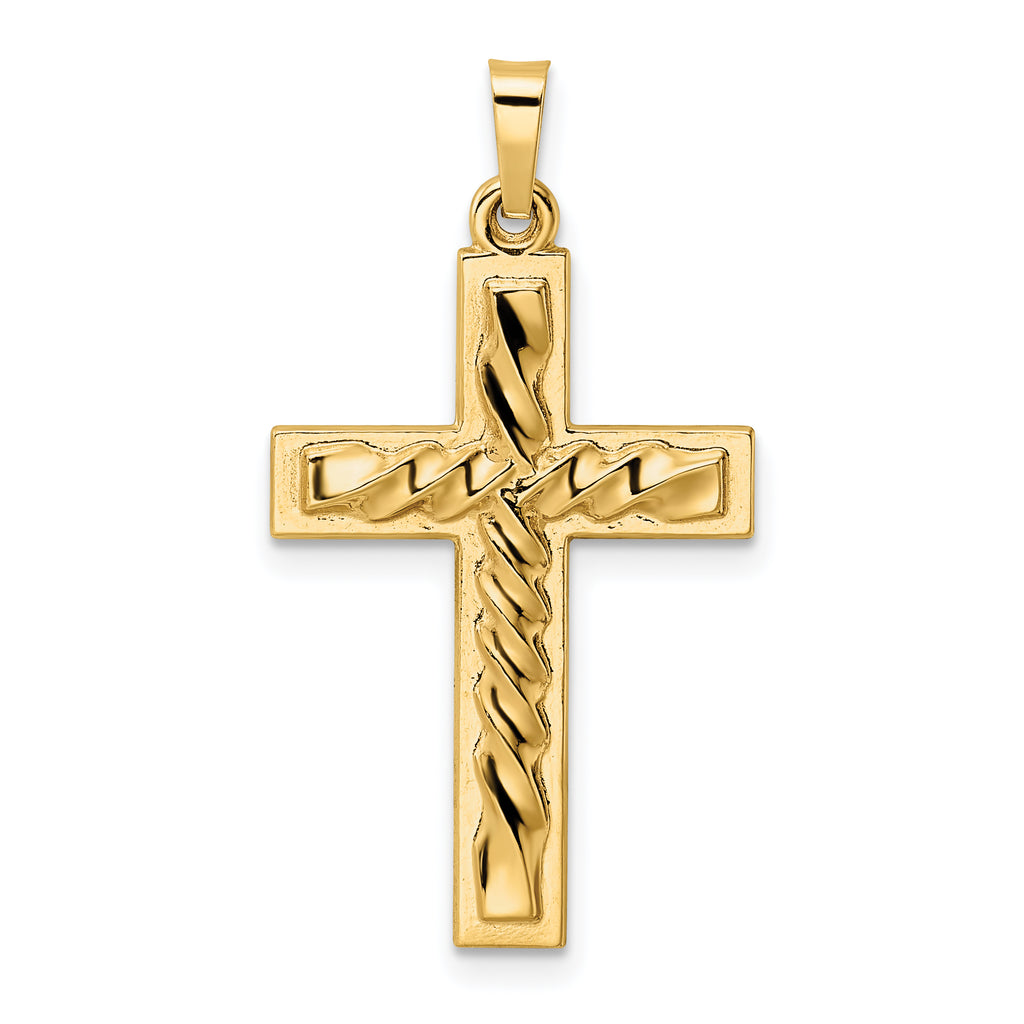 14k Polished and Twisted Hollow Cross Pendant