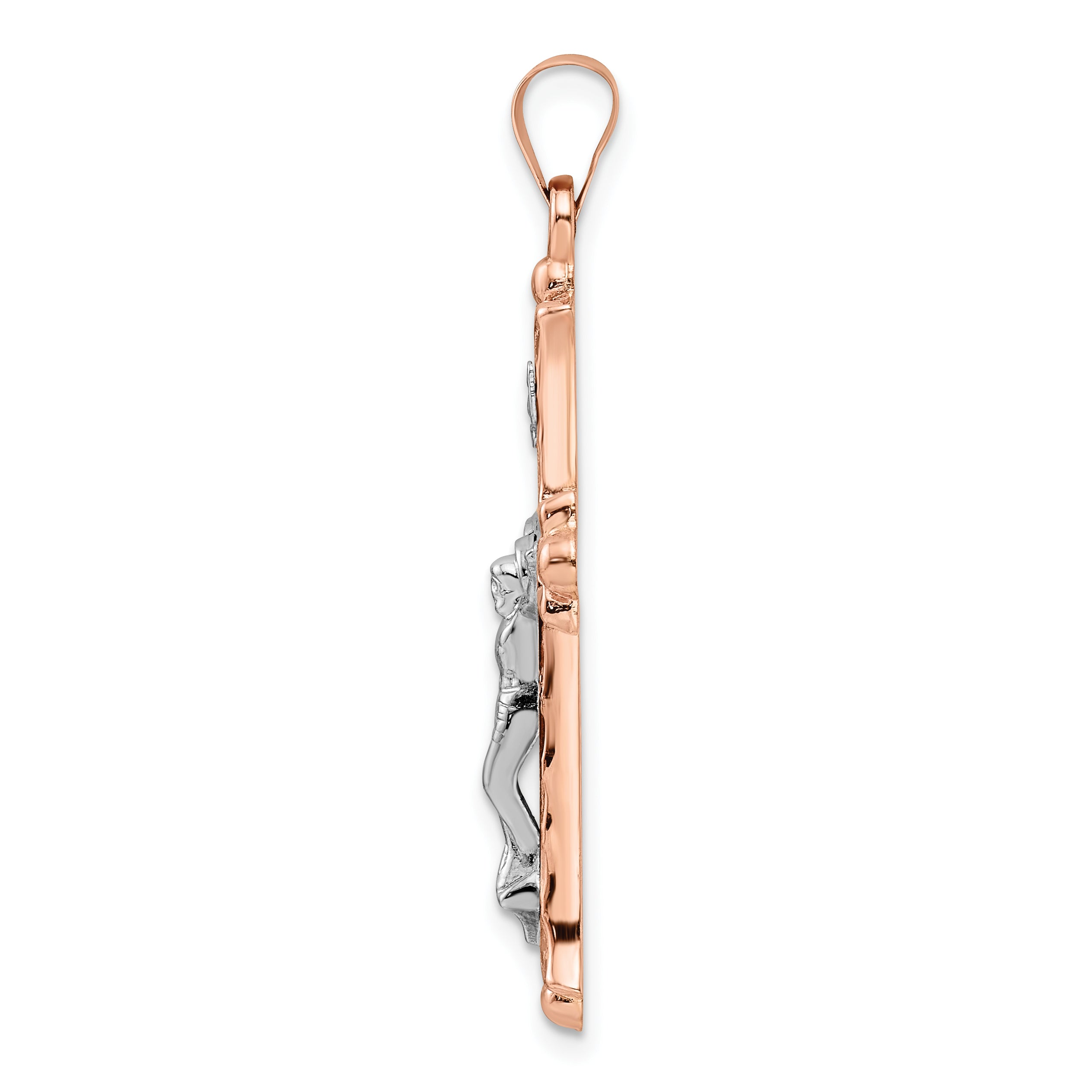 14k Rose and White Gold Polished Fleur de Lis INRI Hollow Crucifix Secondary image