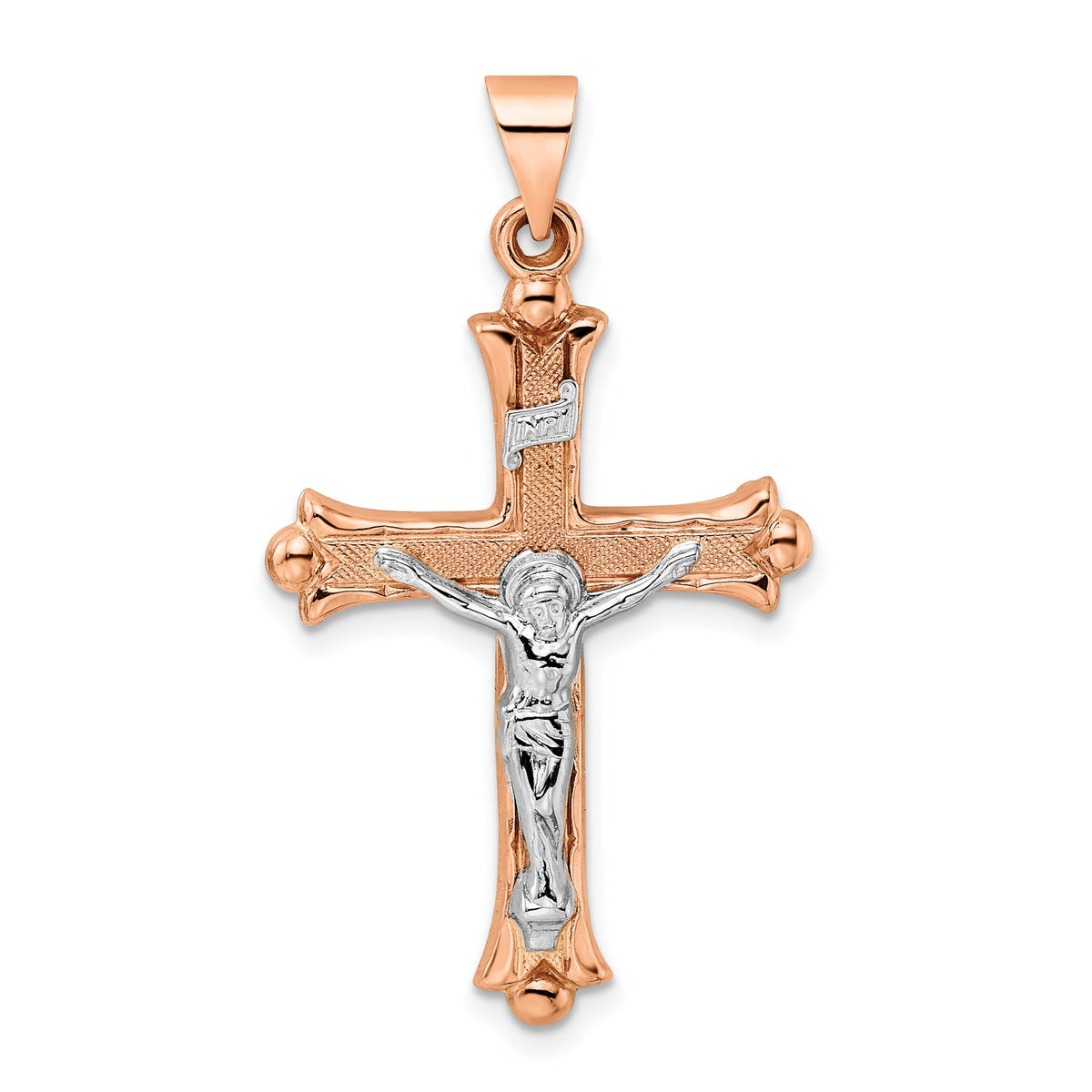 Fleur-de-Lis INRI Crucifix Pendant in 14K Two-Tone Gold, 34mm Textured - Sophia Jewelers Main image