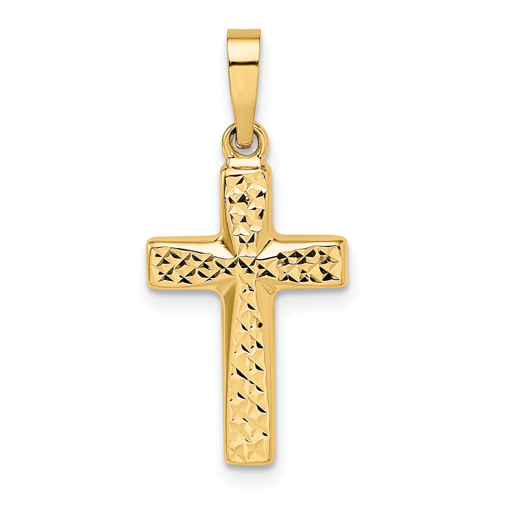 14k Polished Diamond-cut Reversible Puffed Cross Pendant Main image