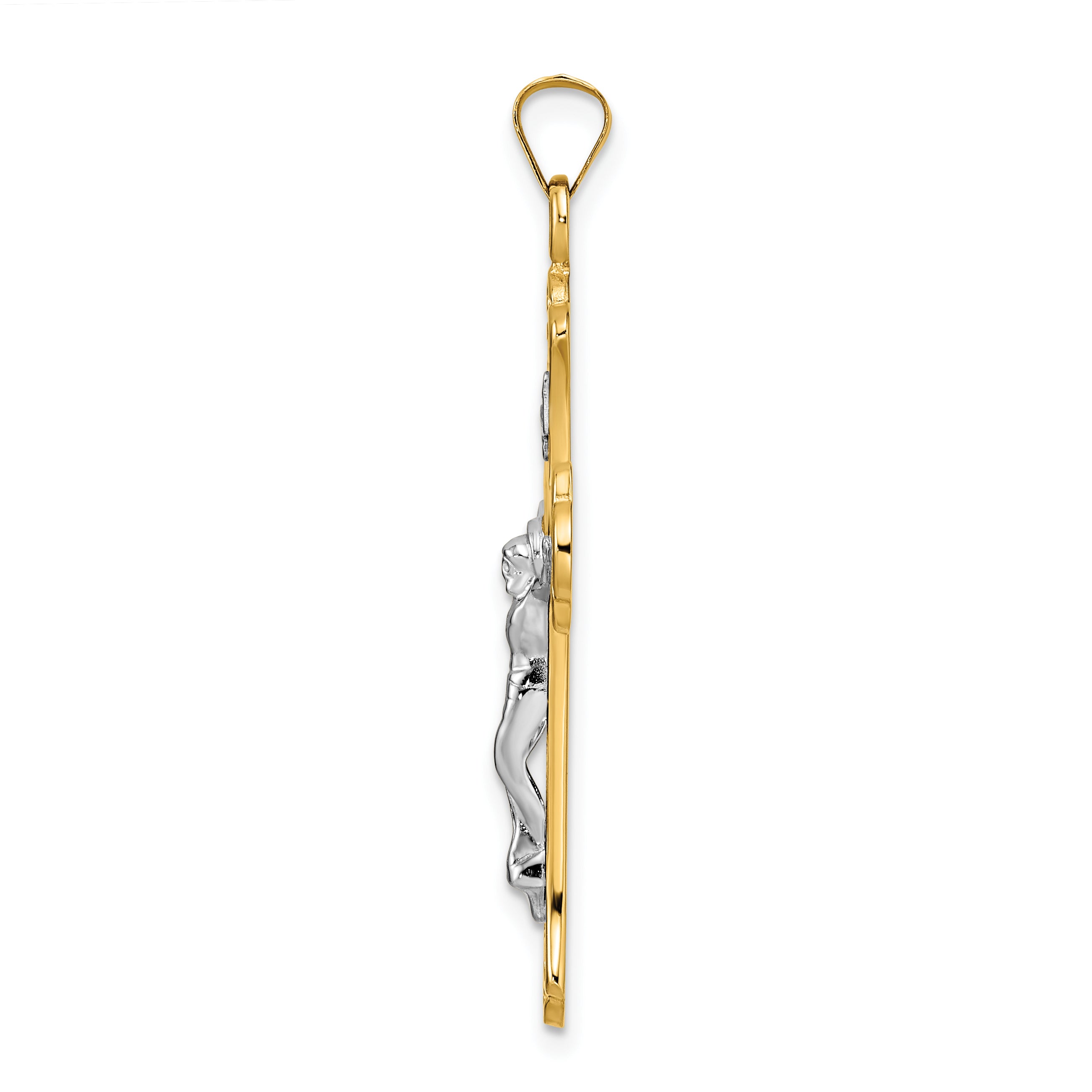14k Two-tone Polished Solid INRI Fleur de Lis Crucifix Pendant Secondary image