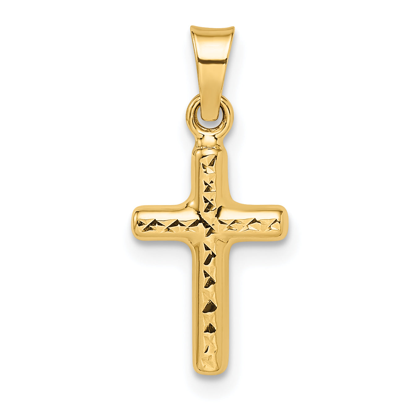 14k Polished Diamond-cut Reversible Puffed Cross Pendant Main image