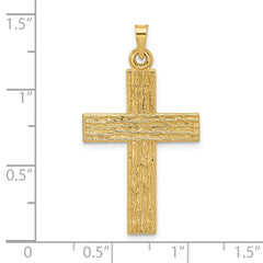 14k Polished Wood Texture Solid Cross Pendant