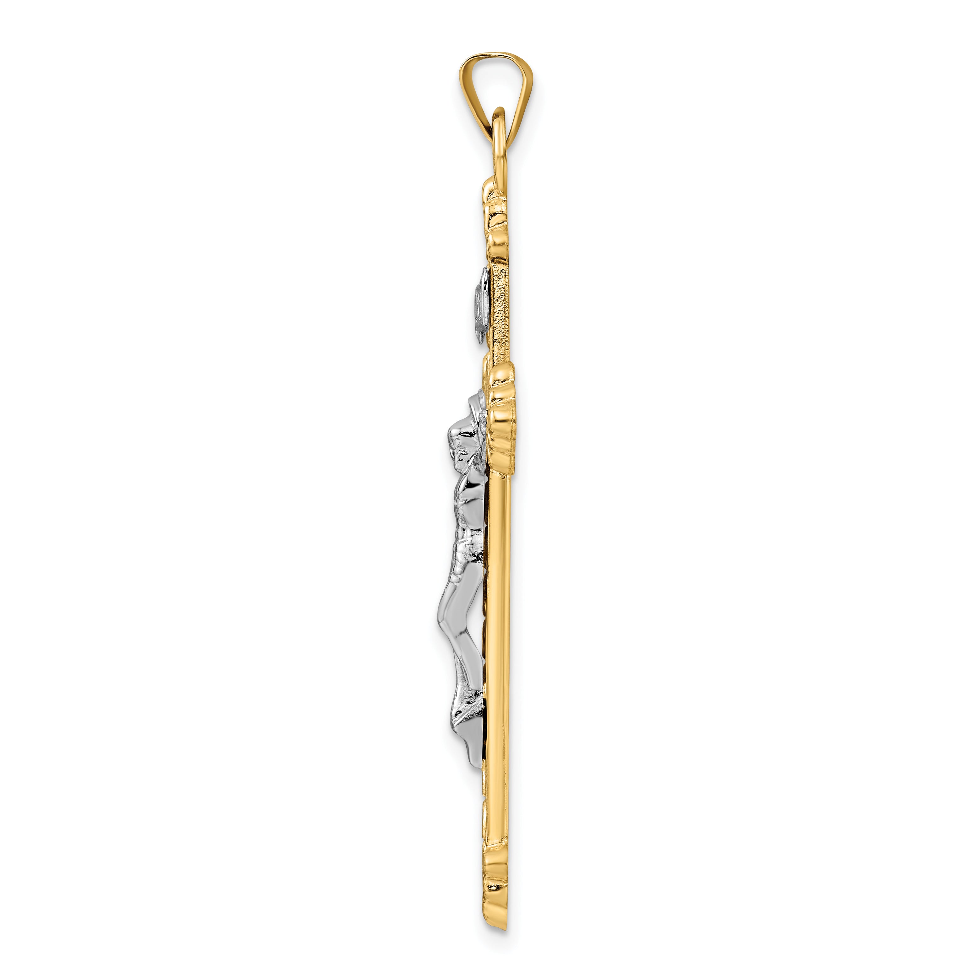 14k Two-tone Polished Hollow INRI Budded Crucifix Pendant Secondary image
