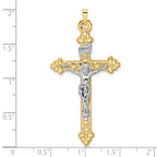 14k Two-tone Polished Hollow INRI Budded Crucifix Pendant