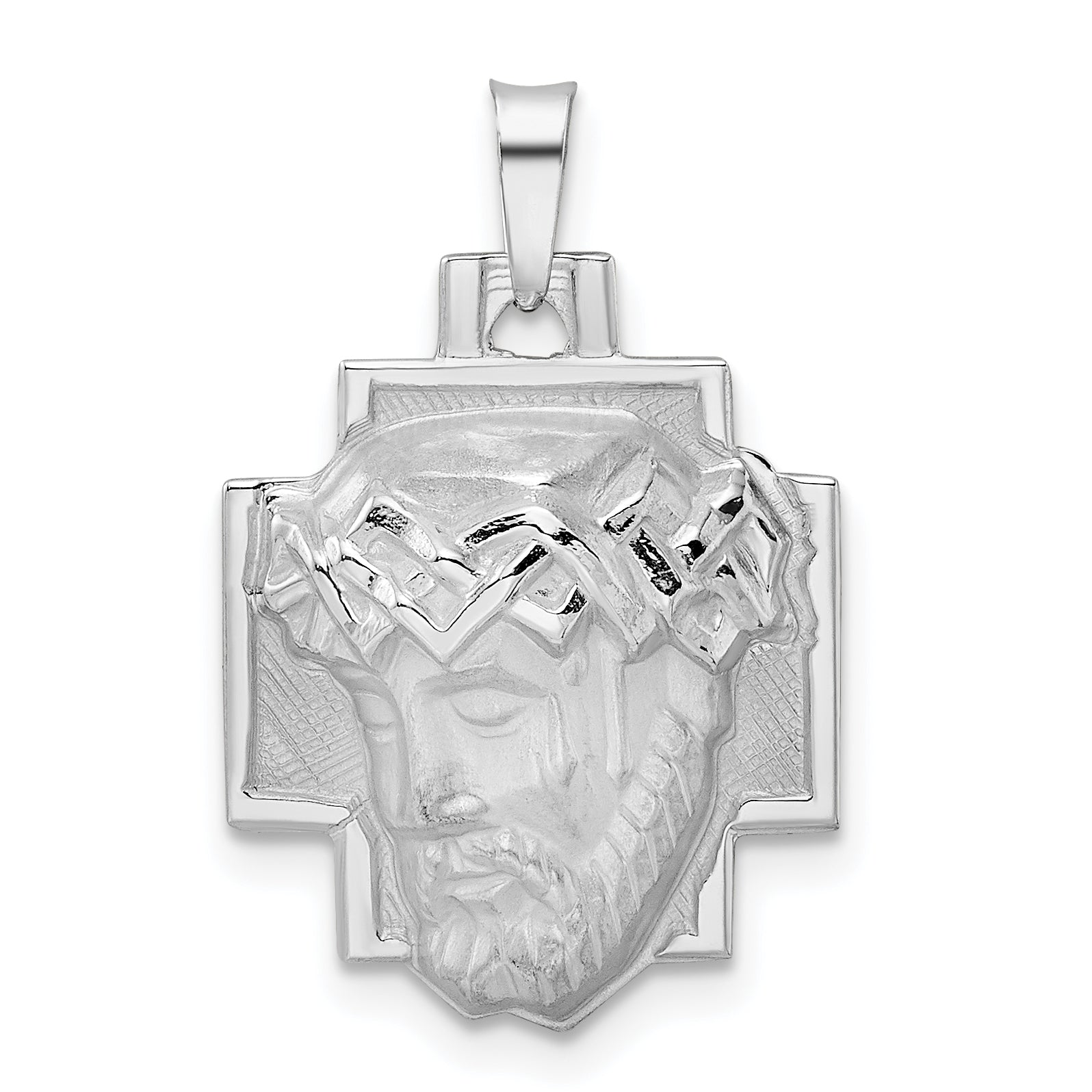 14k White Gold Polished and Satin Solid Jesus Head Pendant Main image