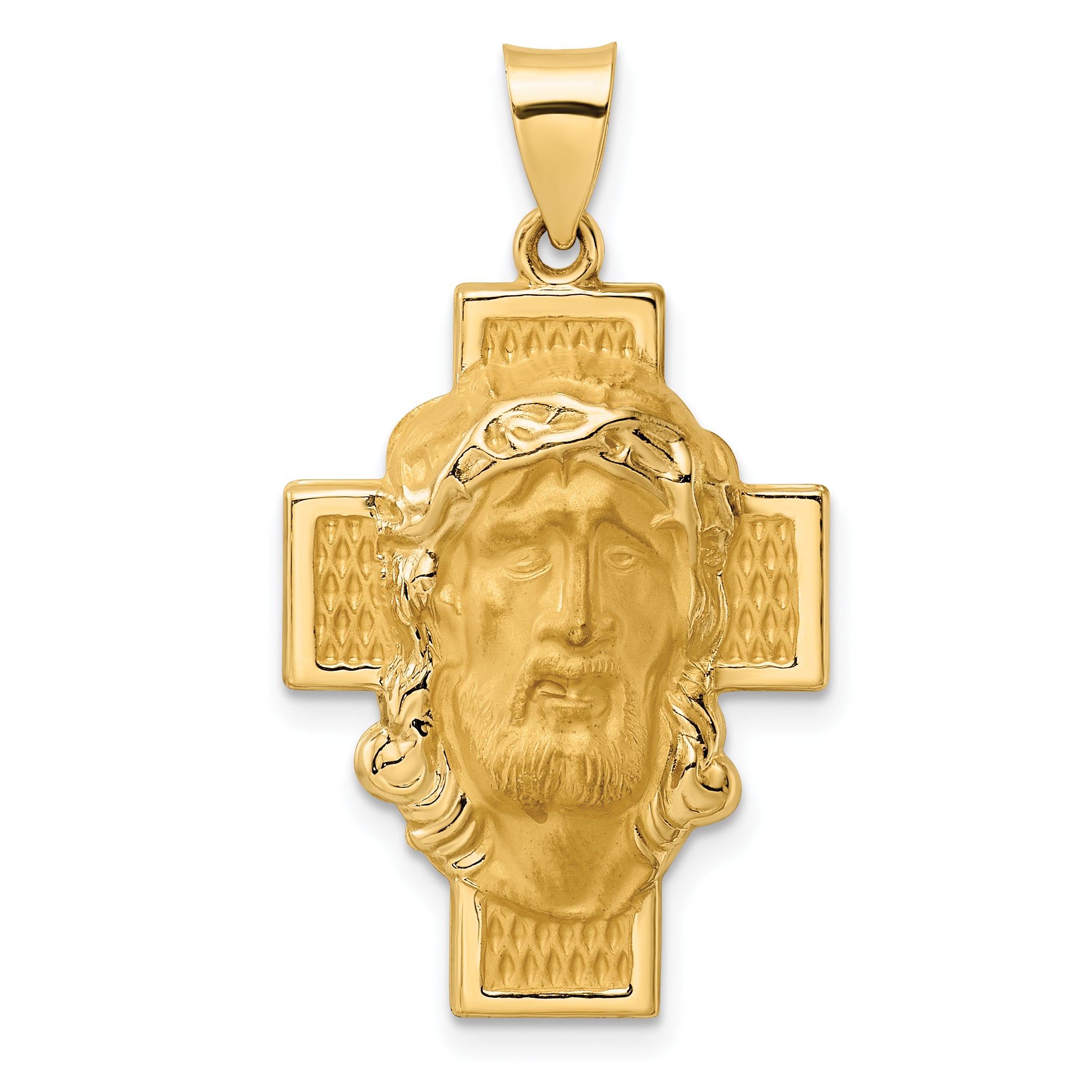 14k Polished and Satin Hollow Jesus Face Cross Pendant Main image