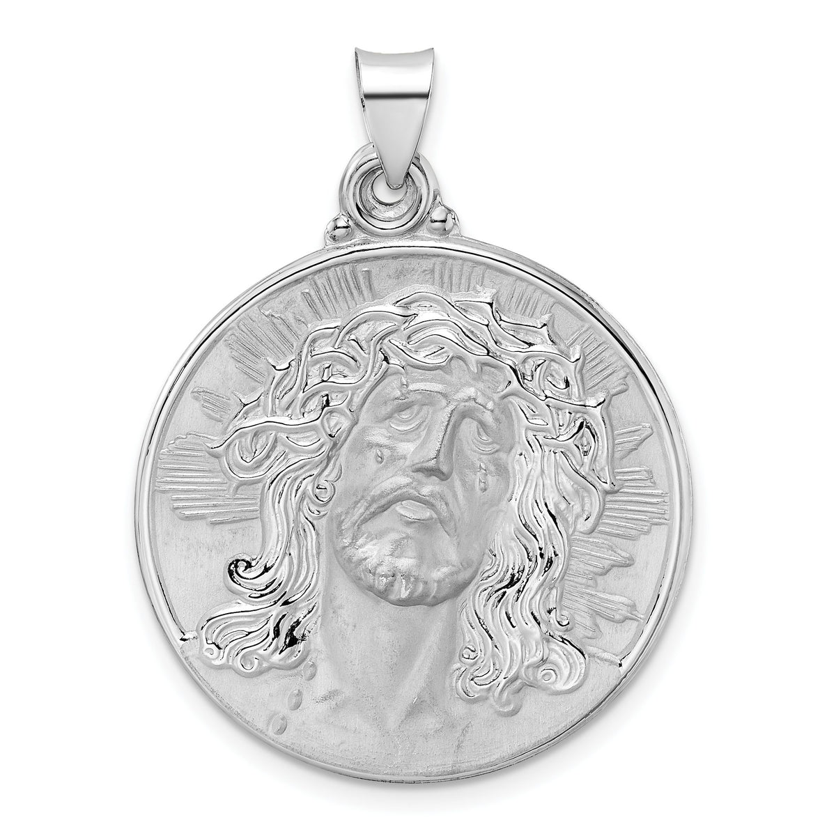Jesus Face Disc Pendant in 14K White Gold, 30mm Satin & Polished - Sophia Jewelers Main image