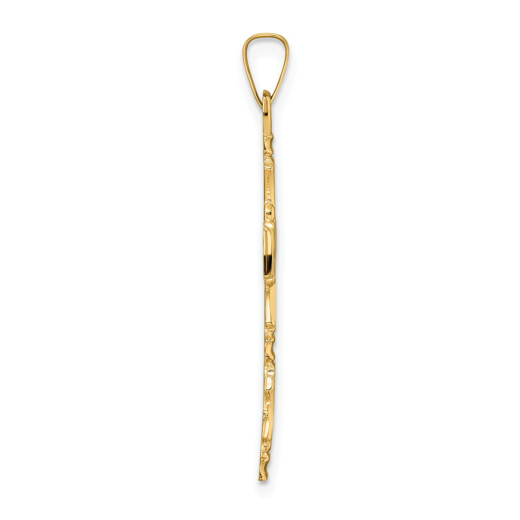 14k Polished Solid Floral Center Cross Pendant