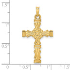 14k Polished Solid Floral Center Cross Pendant