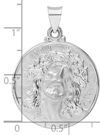 14k White Gold Polished and Satin Hollow Jesus Face Disc Pendant