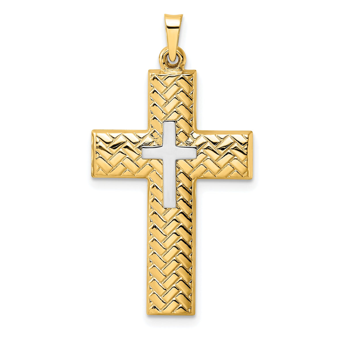 Woven Double Cross Pendant in 14K Two-Tone Gold, 36mm - Sophia Jewelers Main image