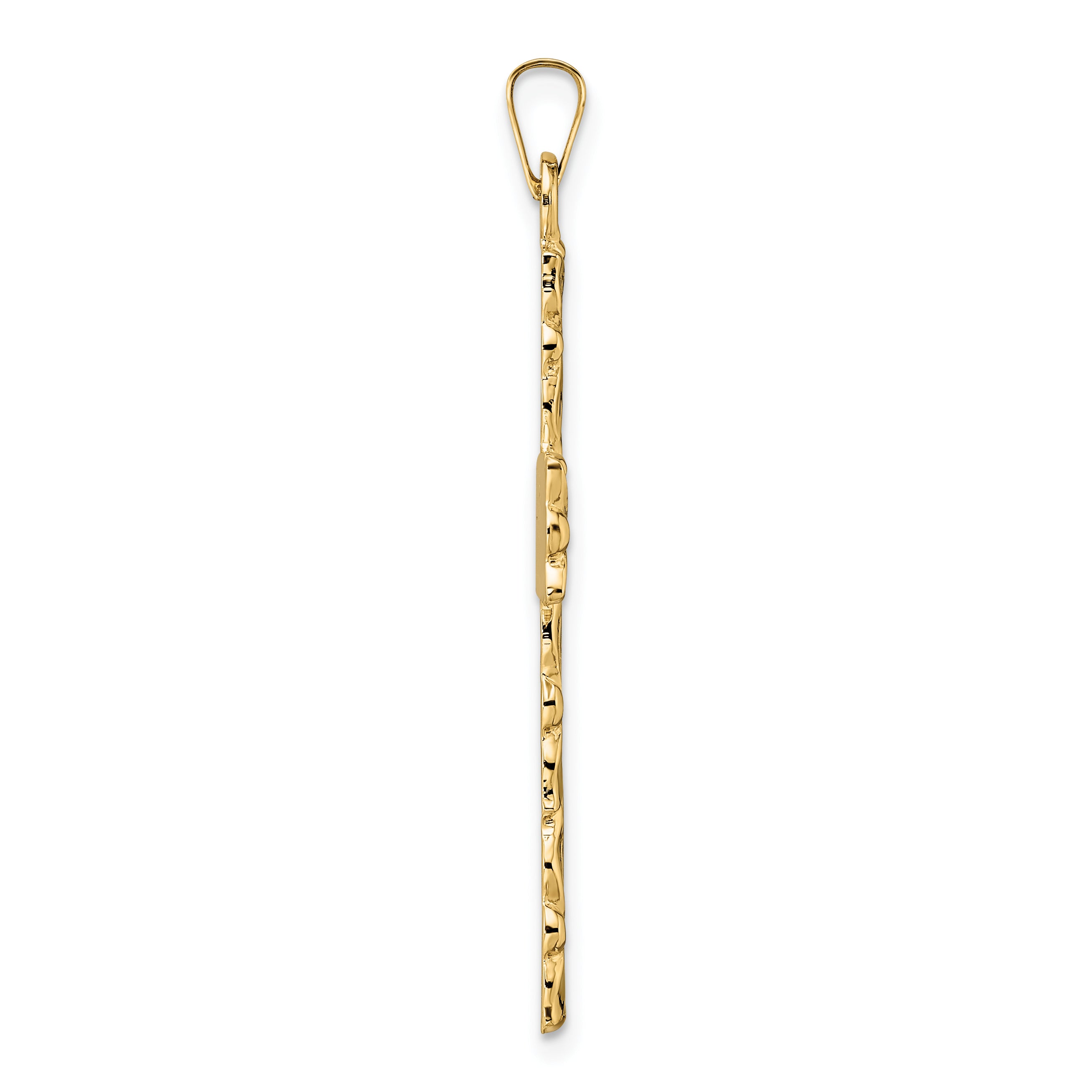 14k Polished and Textured Floral Solid Cross Pendant Secondary image