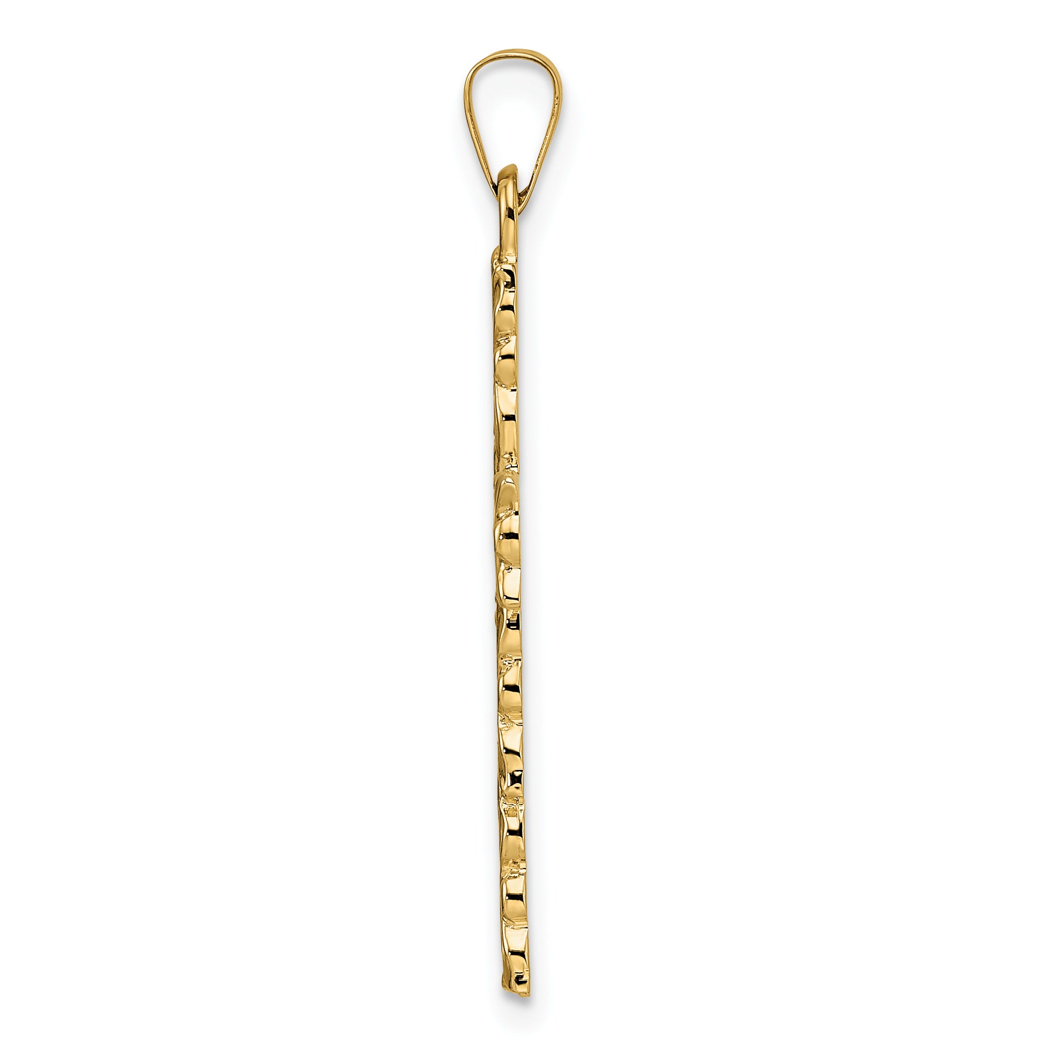 14k Polished and Textured Solid Floral Cross Pendant Secondary image
