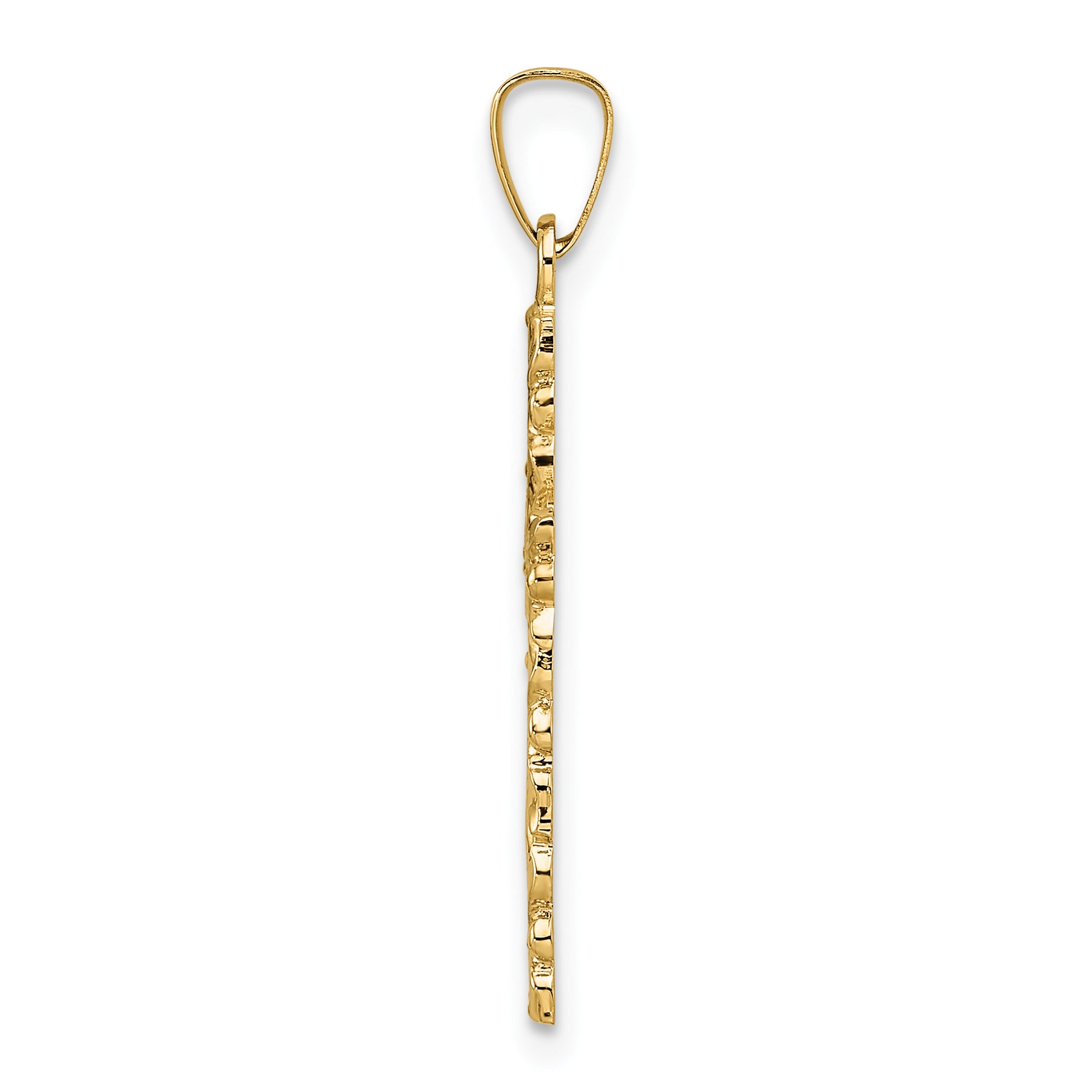 14k Polished and Textured Solid Floral Cross Pendant Secondary image
