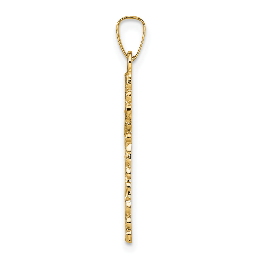 14k Polished and Textured Solid Floral Cross Pendant