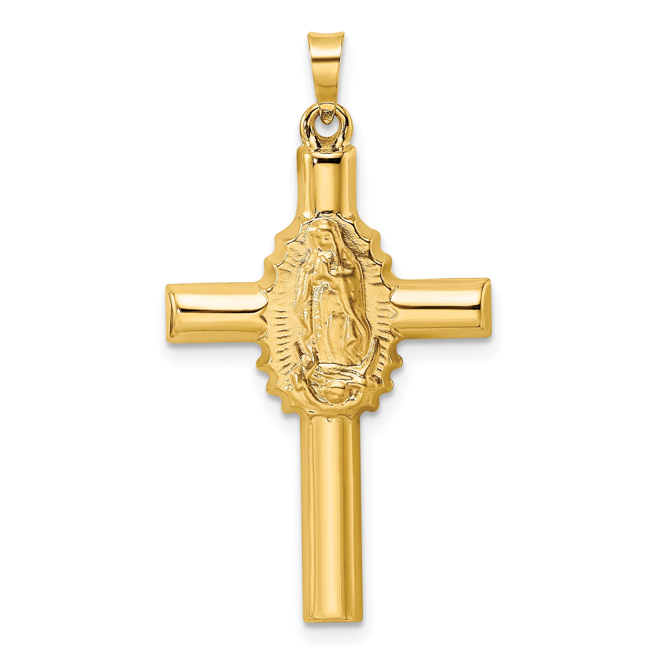 14k Polished and Satin Hollow Cross Pendant Main image
