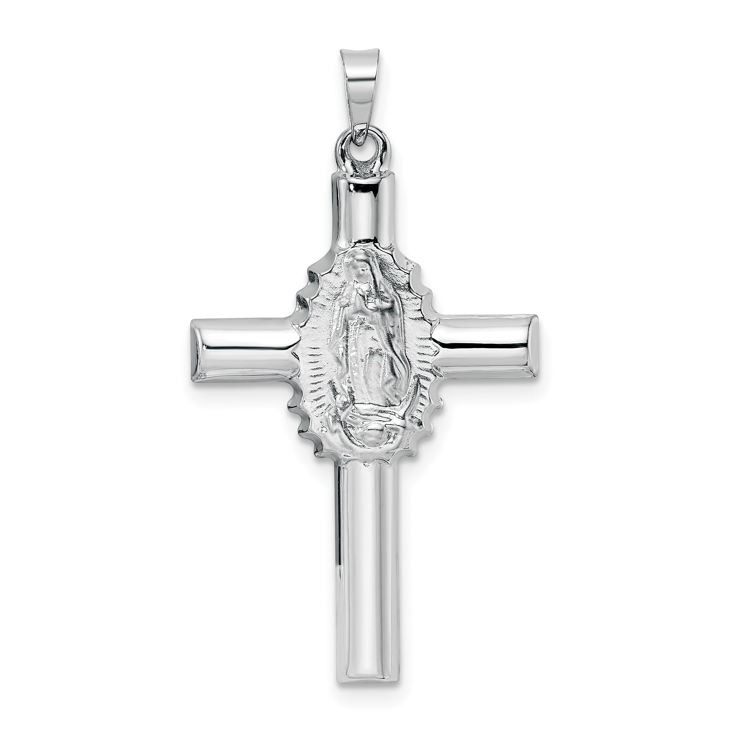 14k White Gold Polished and Satin Hollow Cross Pendant Main image