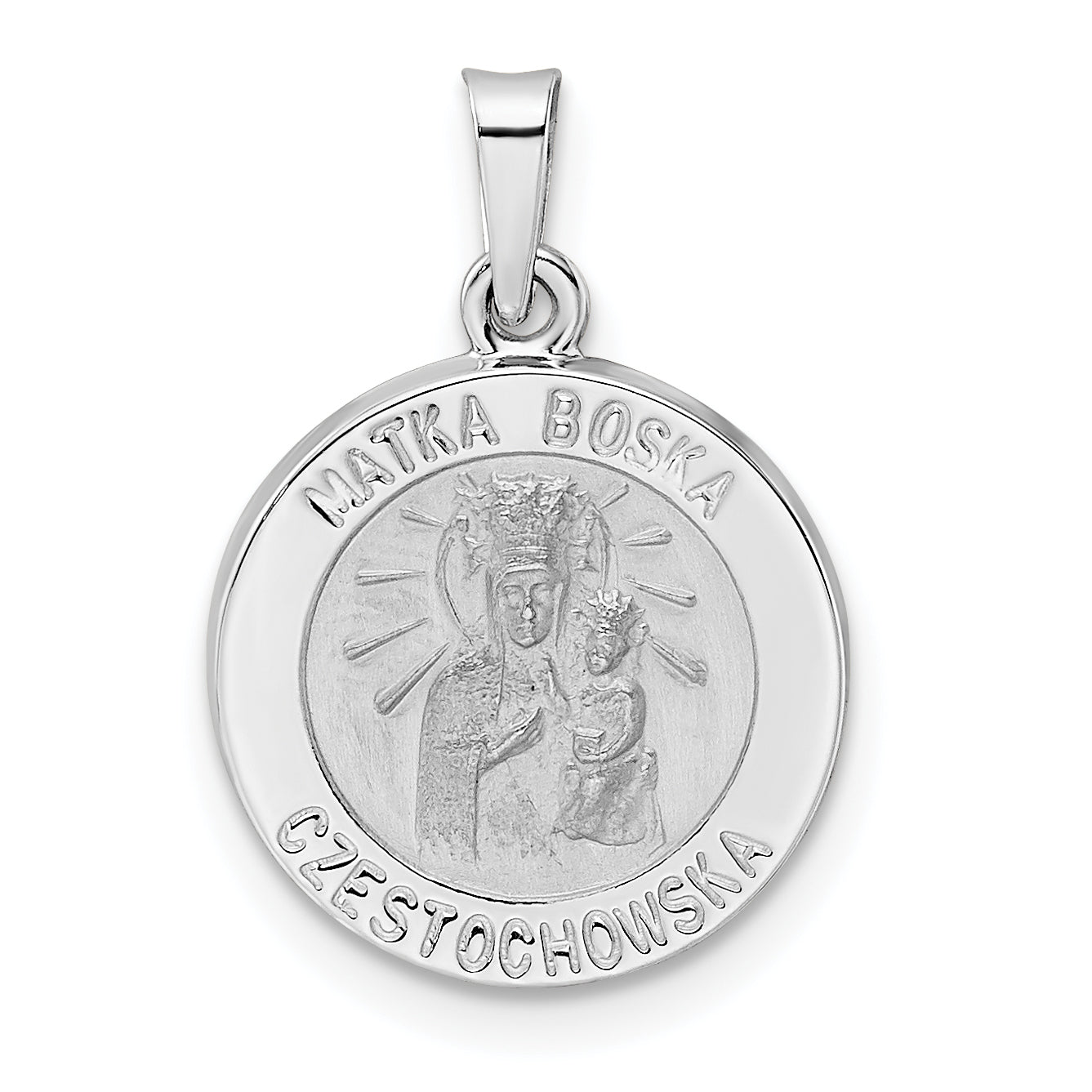 14k White Gold Polished and Satin Hollow Matka Boska Medal Pendant Main image