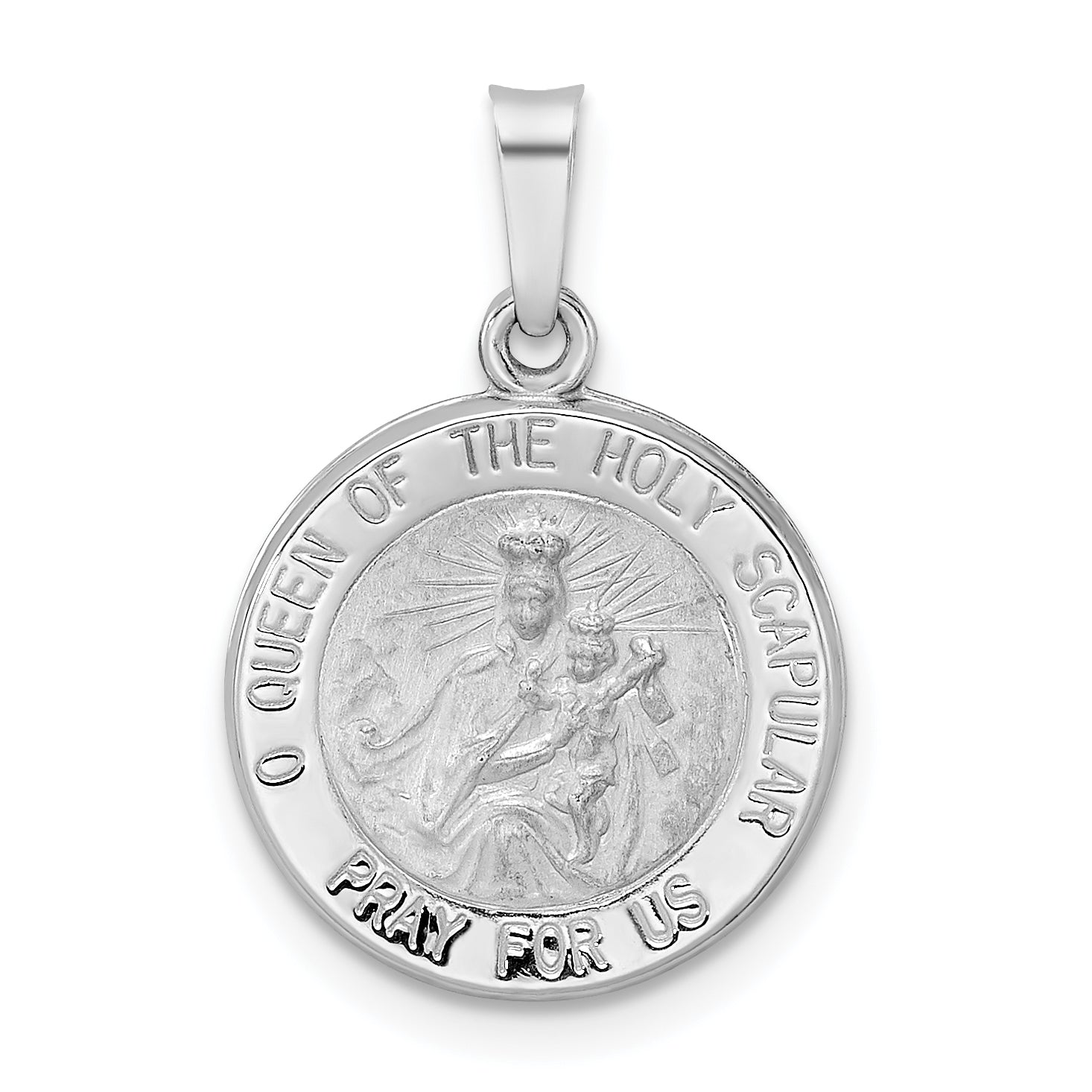 14k White Gold Polished and Satin Hollow Queen of Holy Scapular Medal Main image