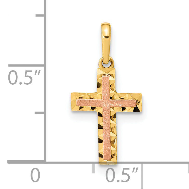 14K Two-tone Diamond Cut Cross Pendant Secondary image