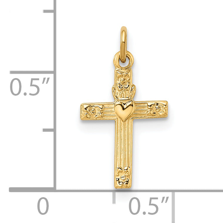 14k Polished Solid Heart Cross Pendant