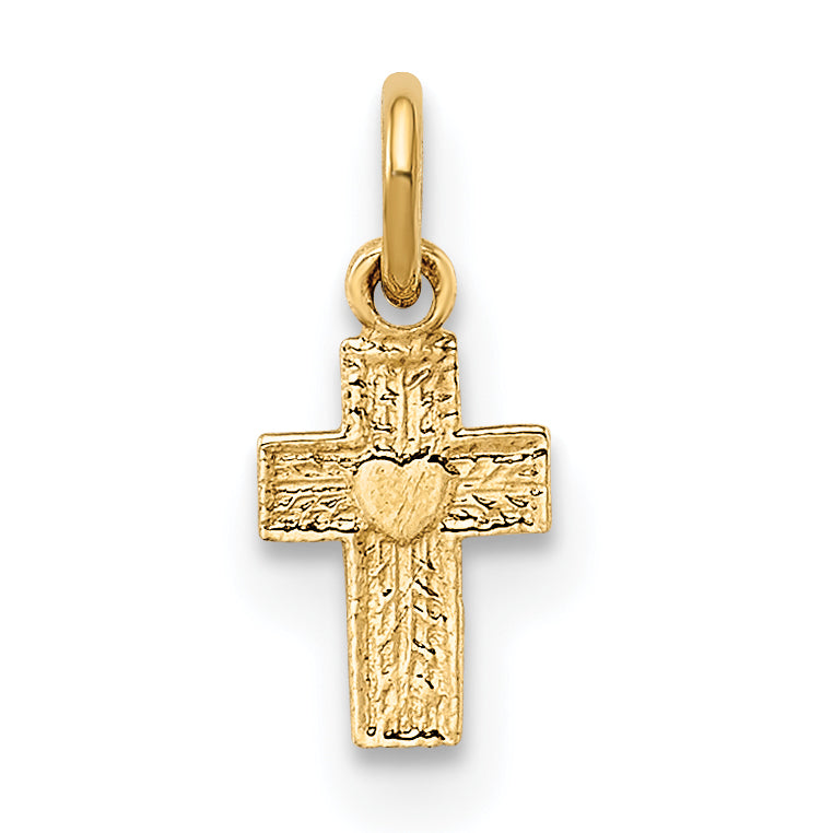14k Polished Solid Tiny Heart Cross Pendant Main image