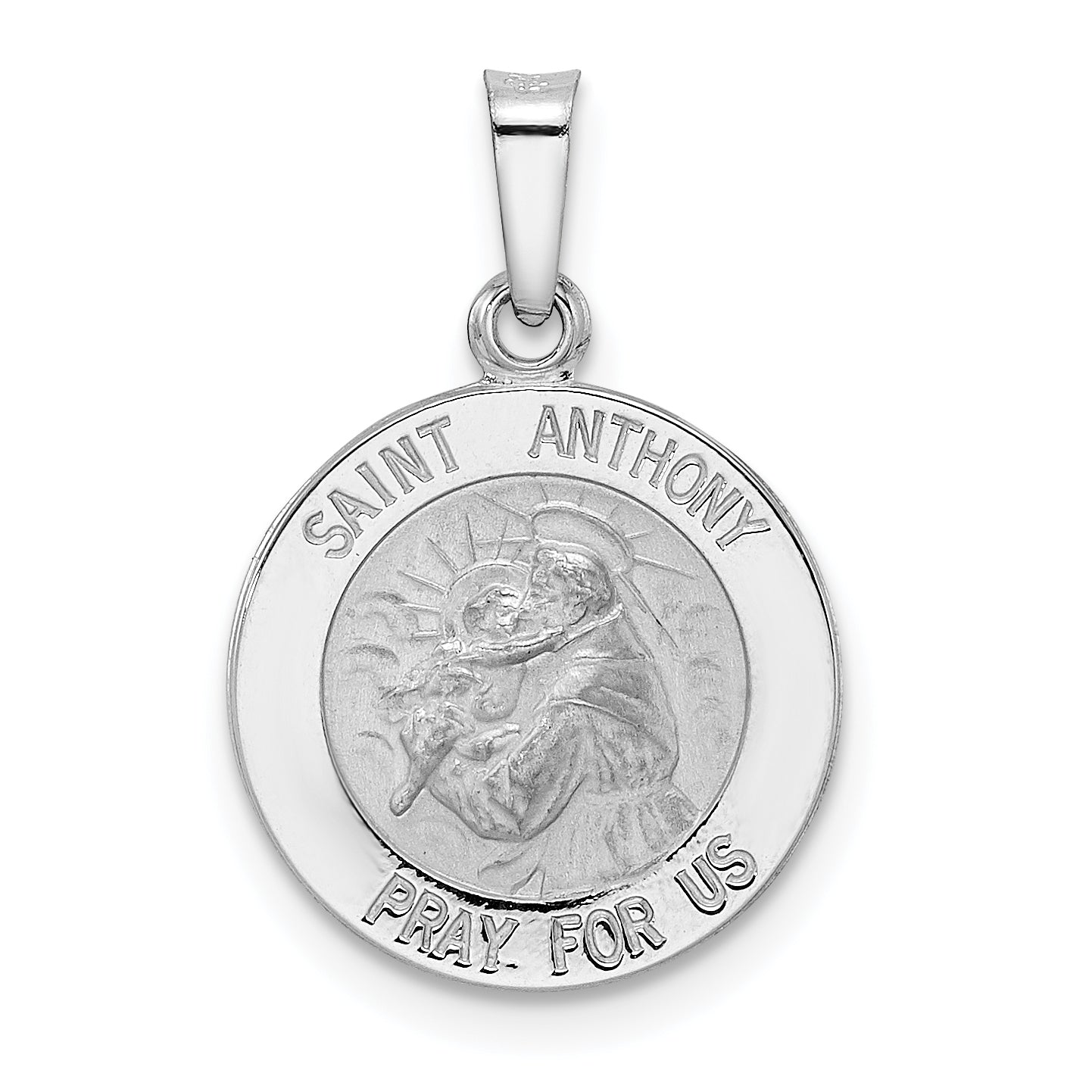 14k White Gold Polished and Satin Hollow St Anthony Medal Pendant Main image