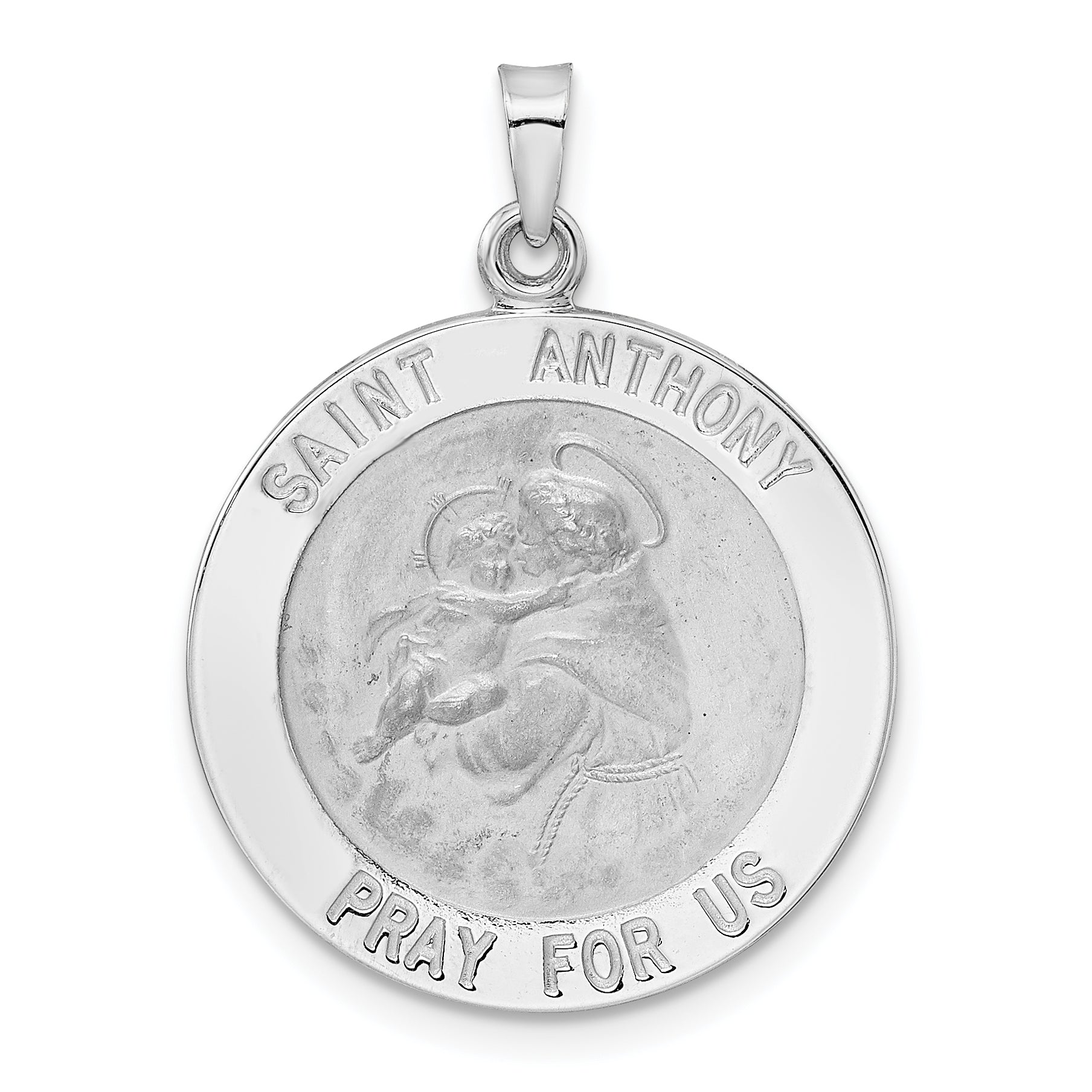 14k White Gold Polished St Anthony Solid Medal Pendant Main image