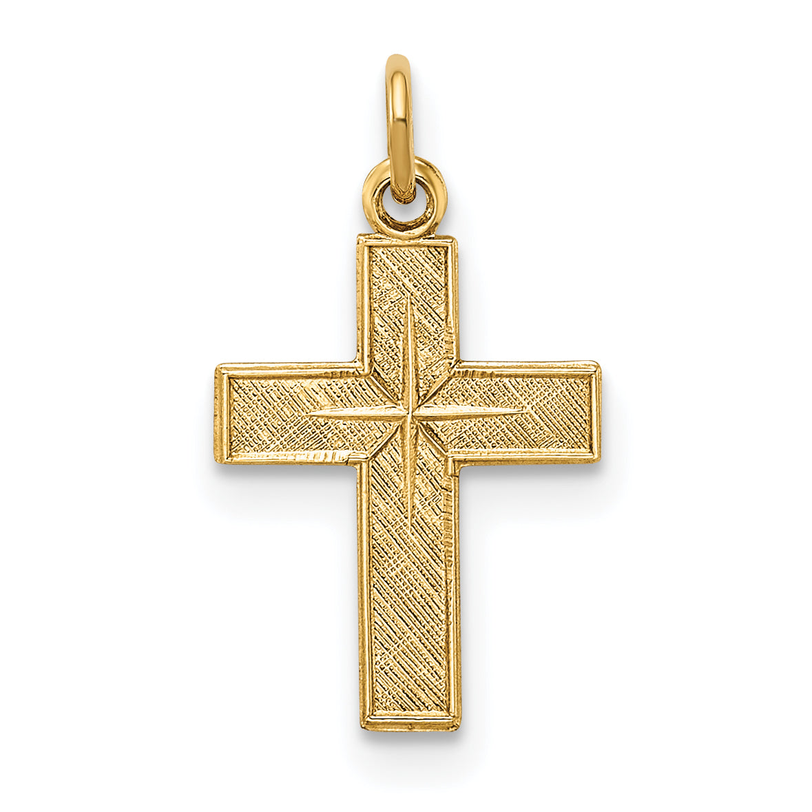 14k Polished and Textured Solid Star Cross Pendant Main image