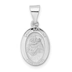 14k White Gold Polished and Satin Hollow Oval St Anthony Medal Pendant