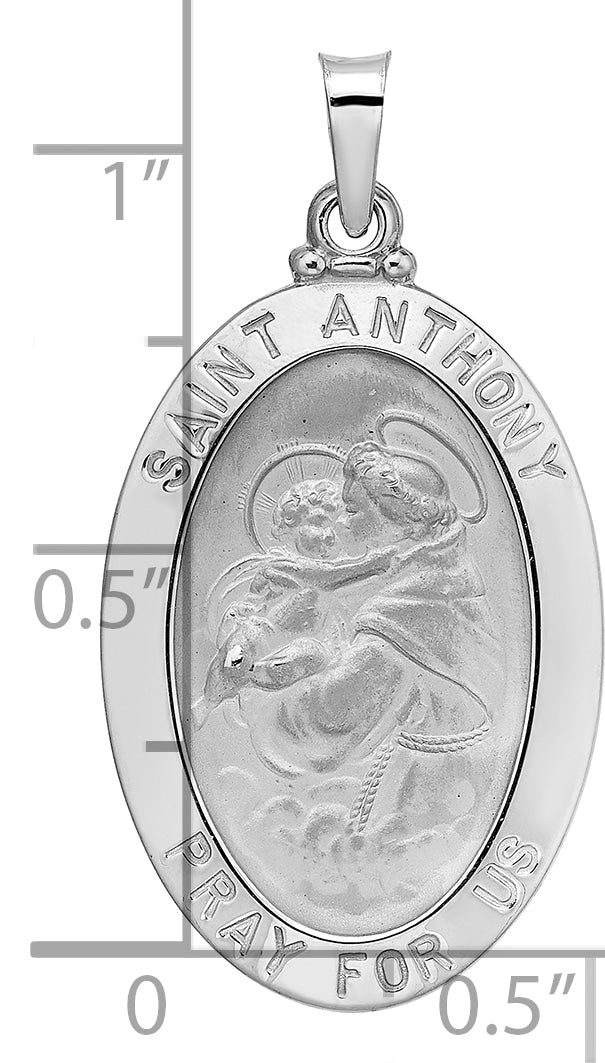 14k White Gold Polished Solid Oval St Anthony Medal Pendant