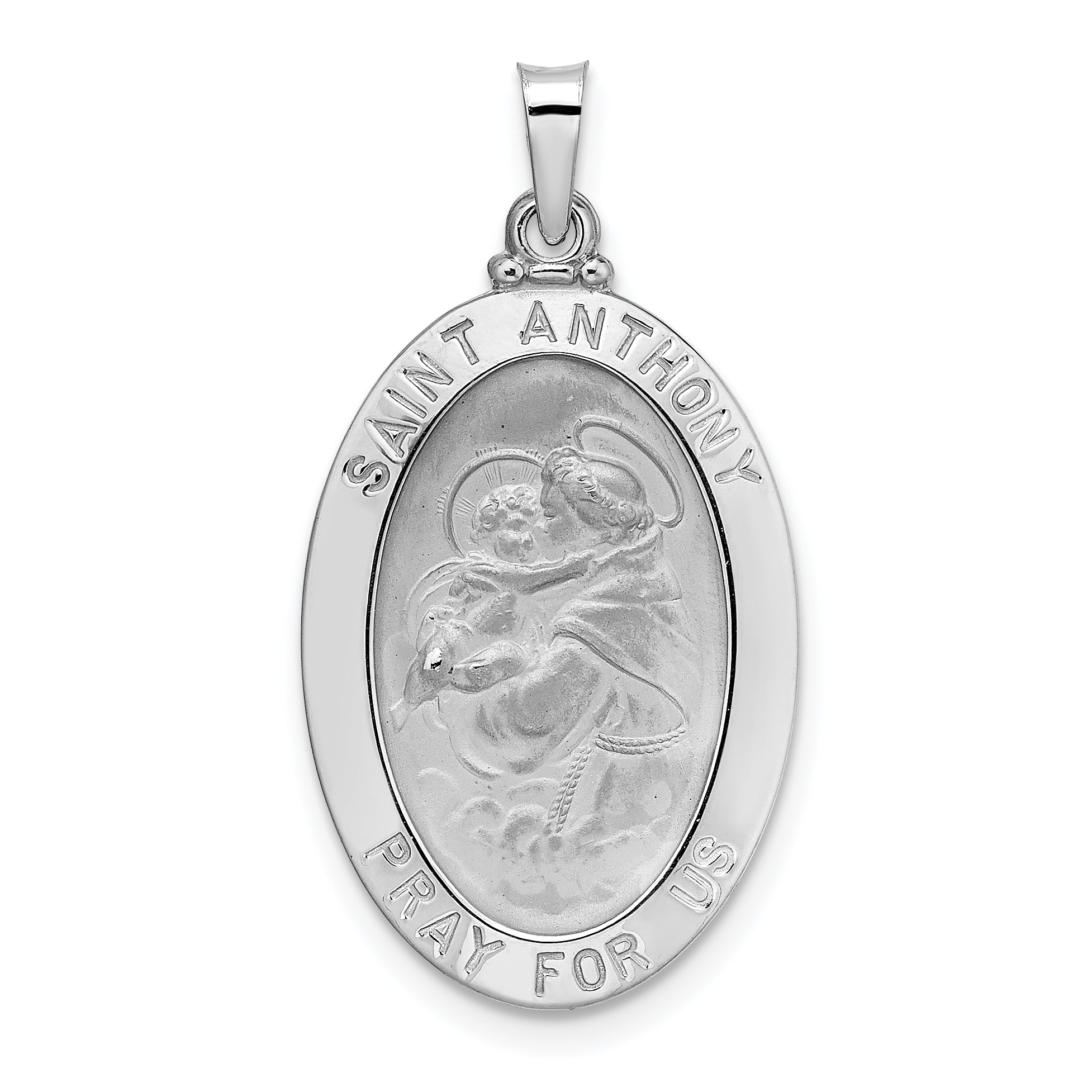 14k White Gold Polished Solid Oval St Anthony Medal Pendant Main image