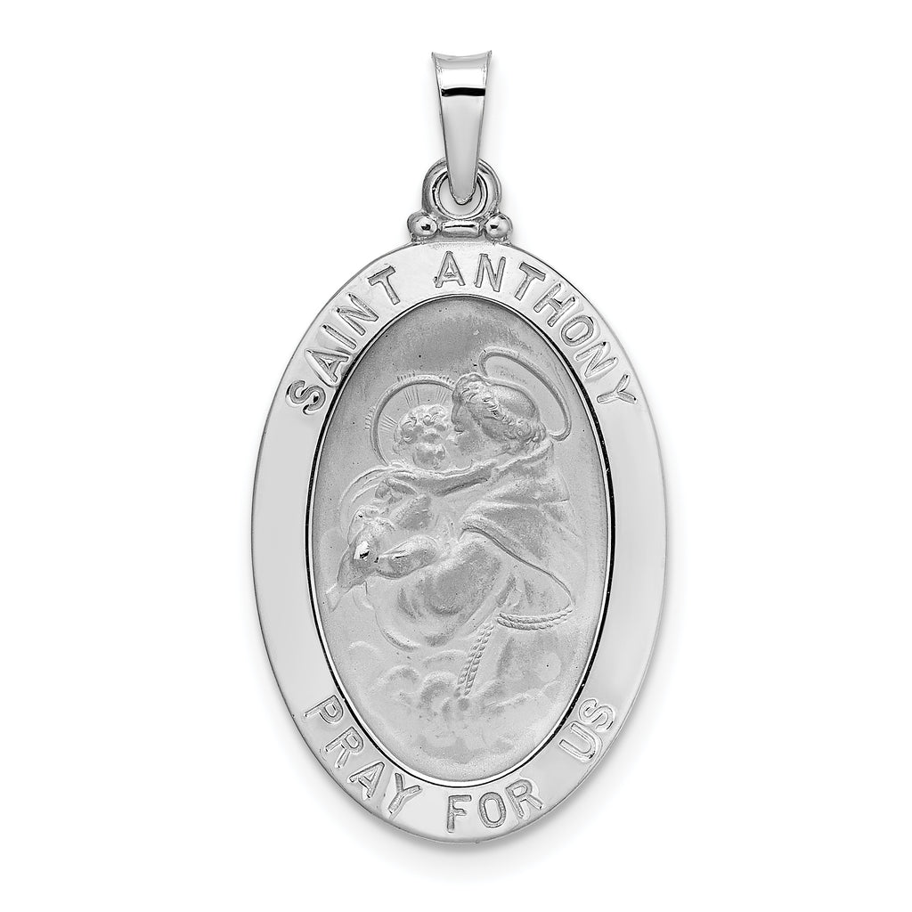 14k White Gold Polished Solid Oval St Anthony Medal Pendant