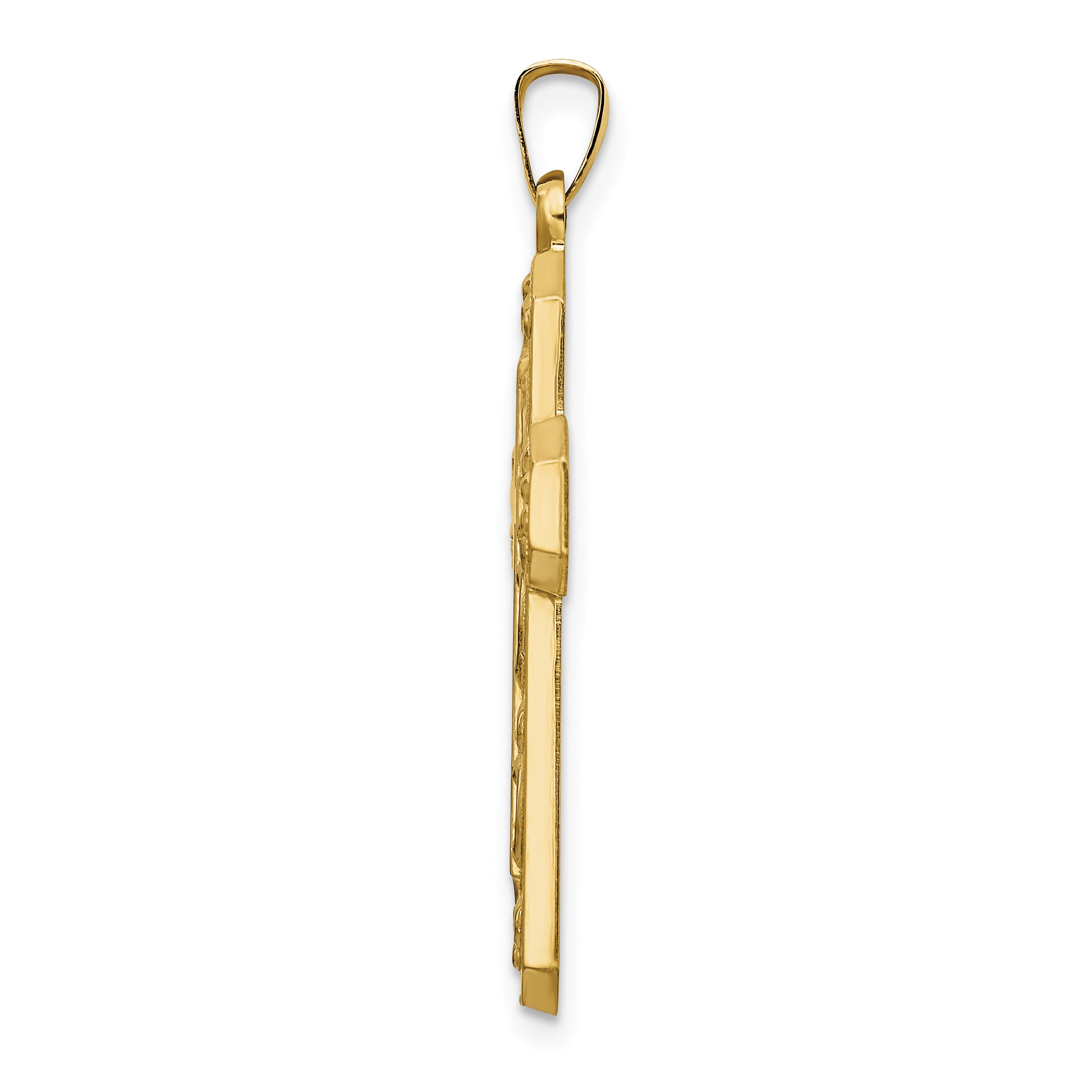 14k Polished and Textured Hollow Scroll Design Double Cross Pendant Secondary image